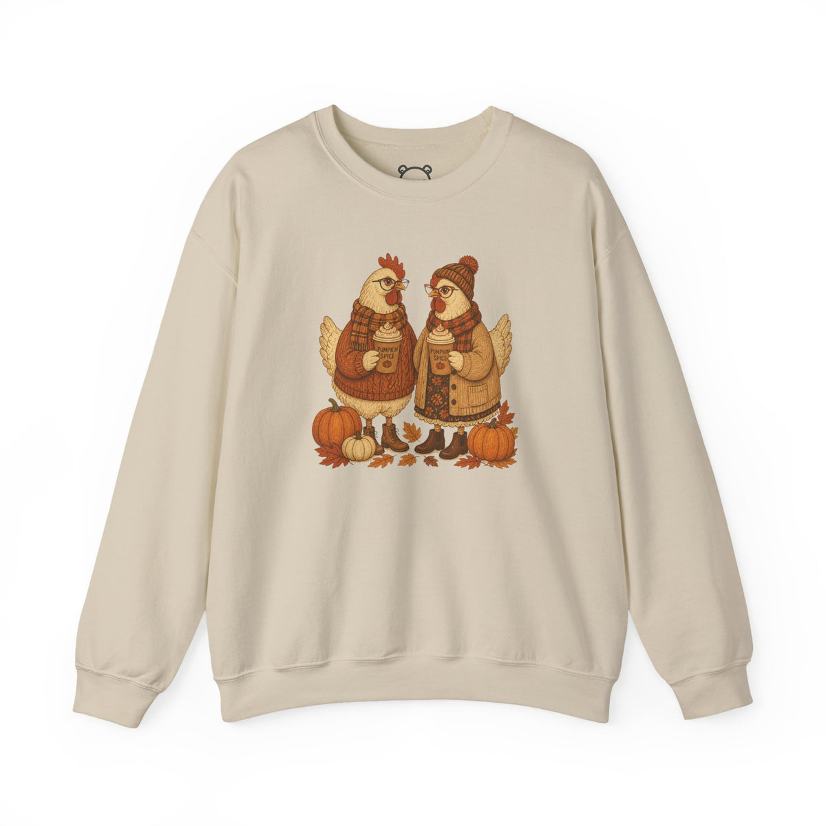 Autumn Chickens Crewneck Sweatshirt — Cozy Fall Pumpkin & Leaves Design