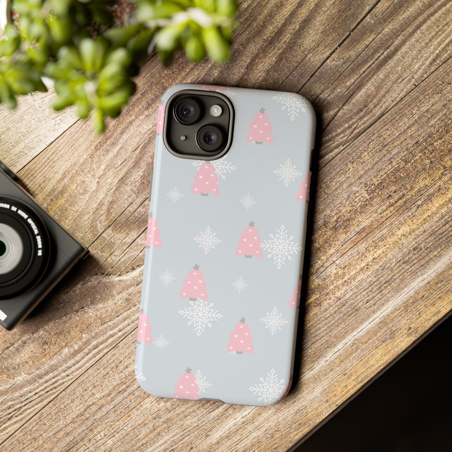 Christmas Pink Tree Tough Phone Case — Cute Holiday Snowflake Design