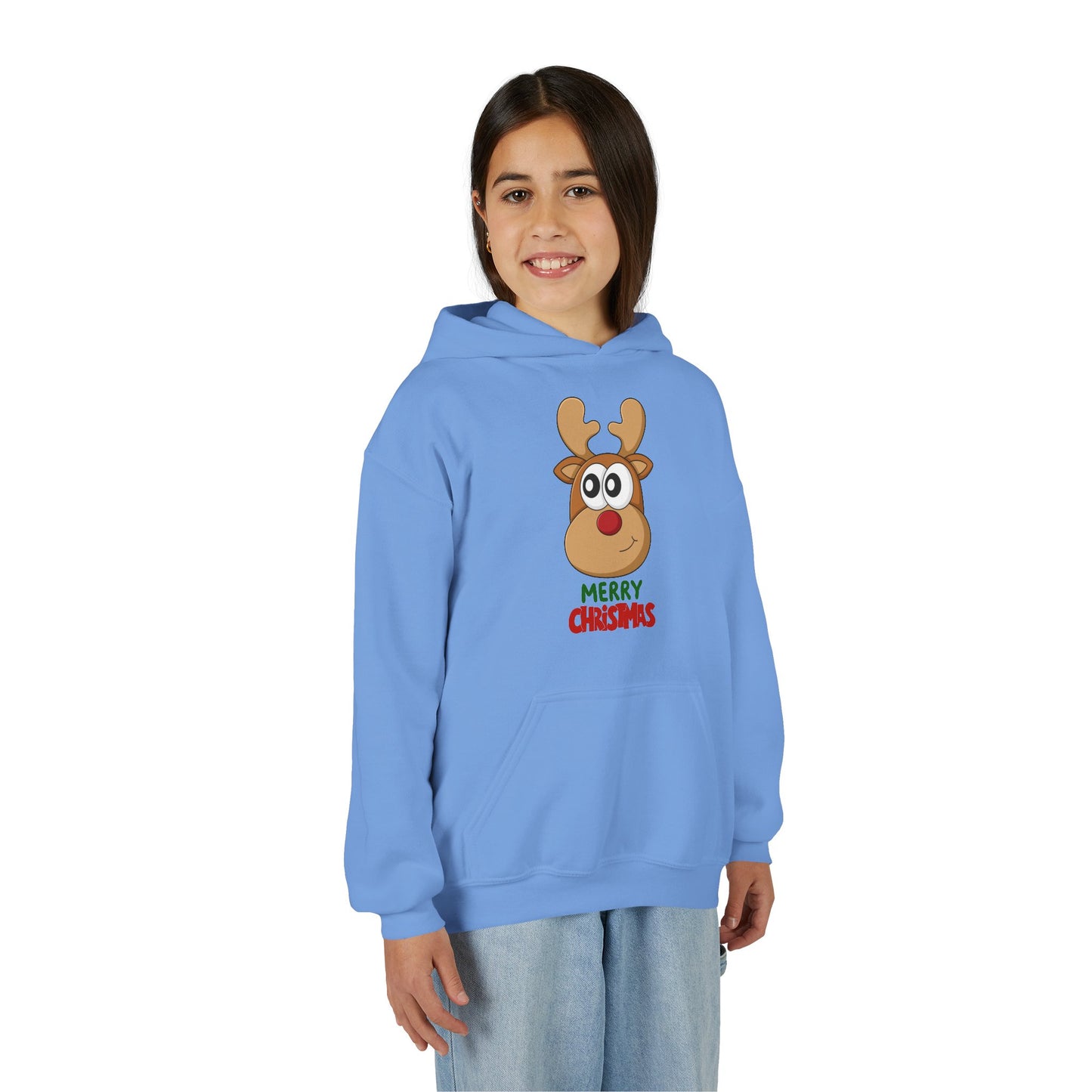 Youth Christmas Reindeer Hoodie - Cute "Merry Christmas" Holiday Pullover