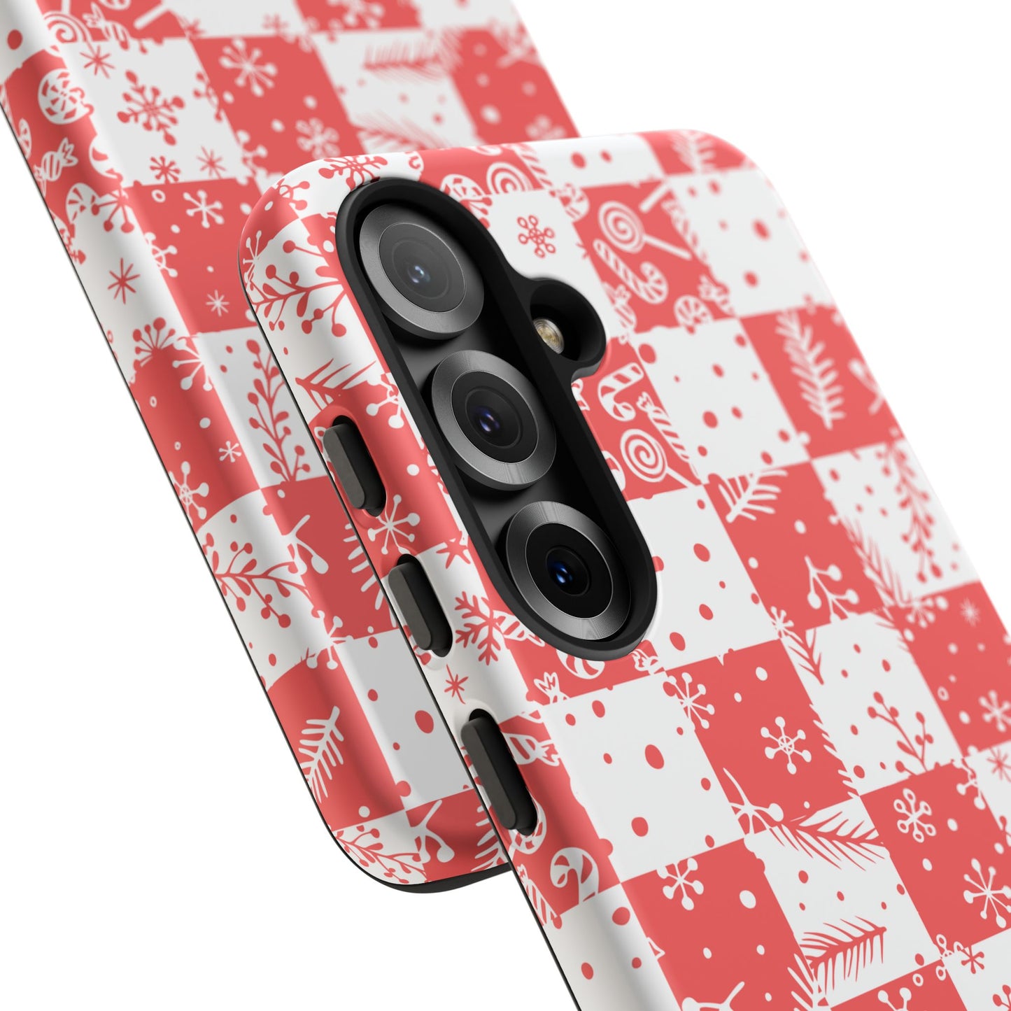 Christmas Red Buffalo Check Phone Case - Holiday Snowflake Pattern Tough Case