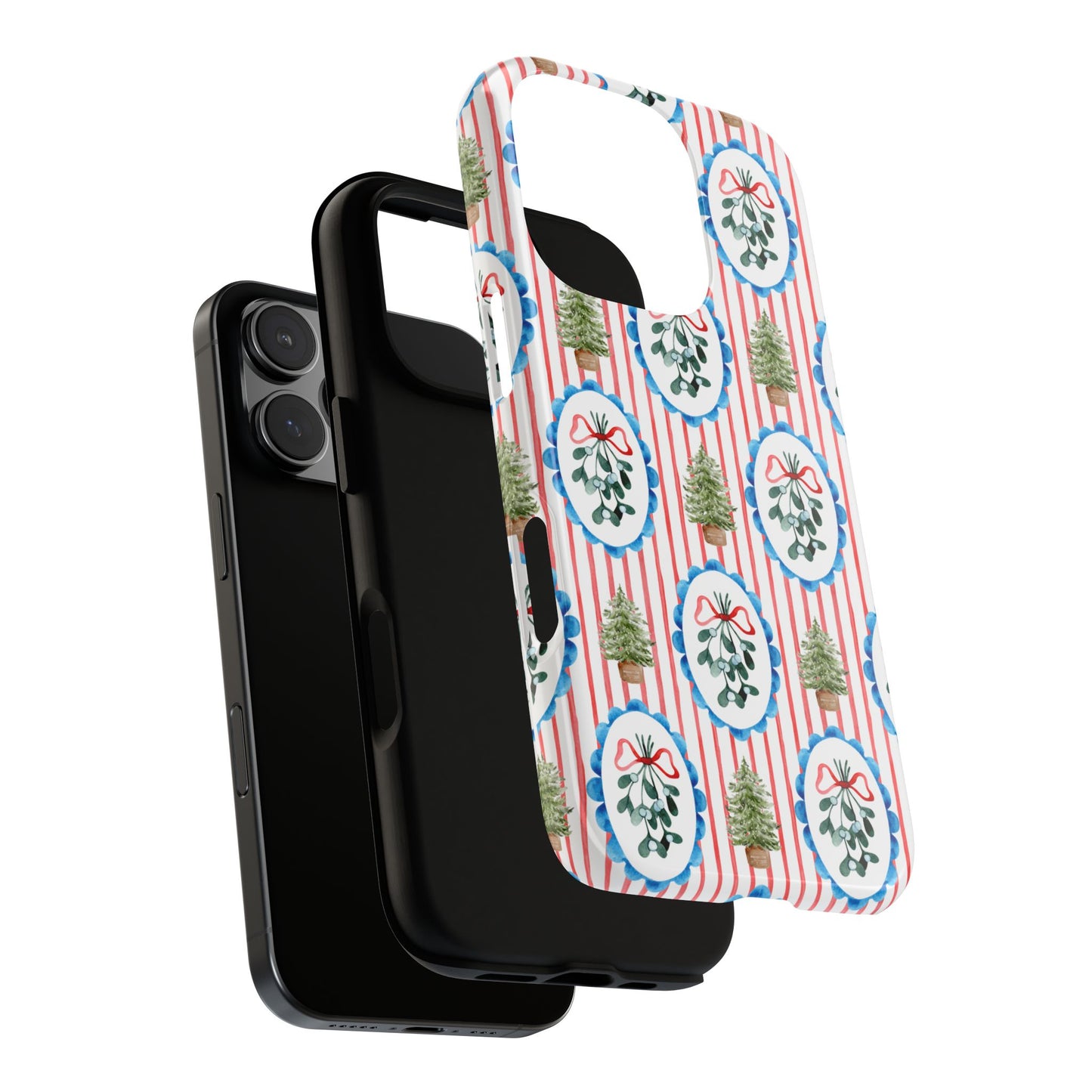 Christmas Wreath & Tree Pattern Phone Case — Festive Holiday Tough Case