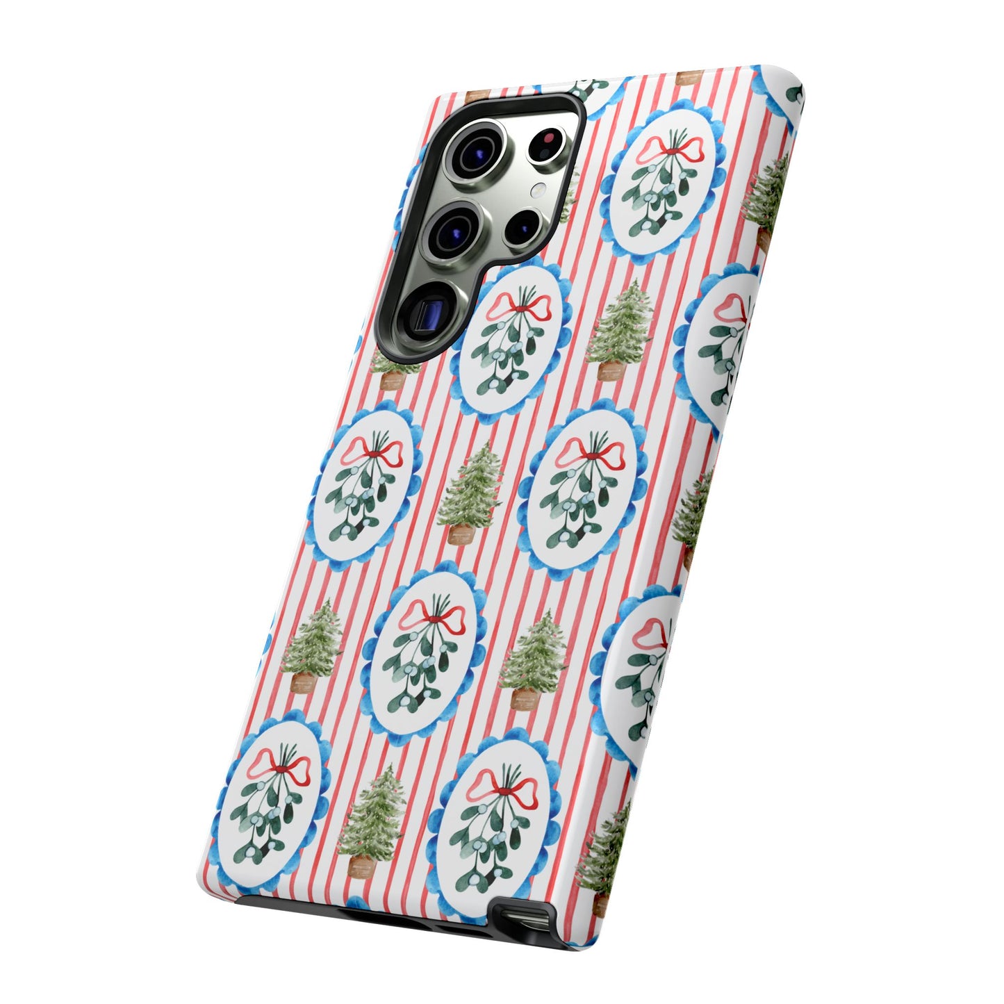 Christmas Wreath & Tree Pattern Phone Case — Festive Holiday Tough Case