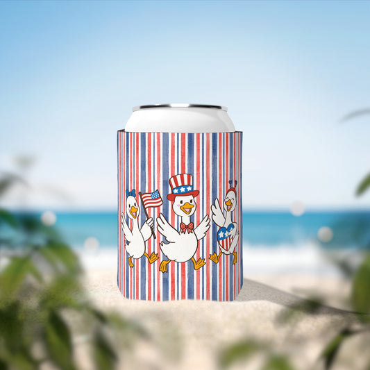 Can Cooler Sleeve - Patriotic Geese Trio - 4th of July Celebration Design