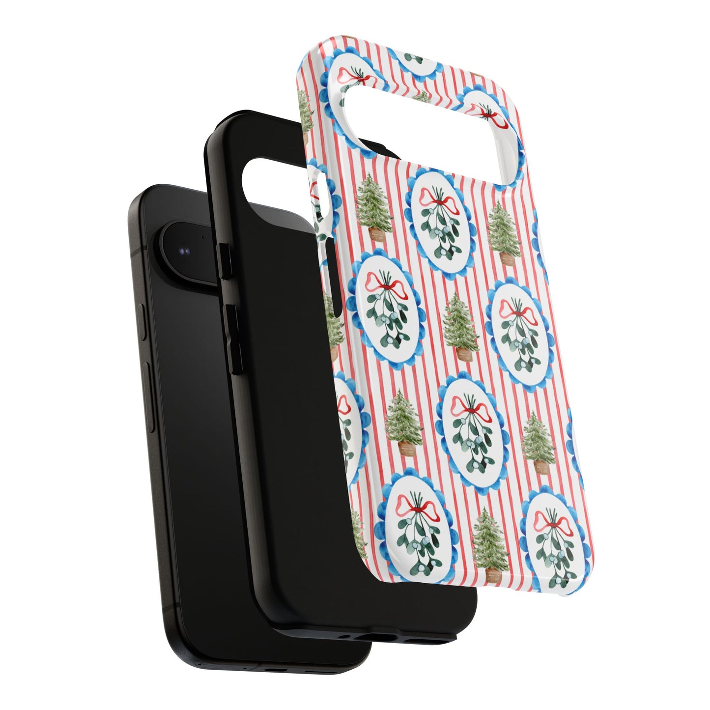 Christmas Wreath & Tree Pattern Phone Case — Festive Holiday Tough Case