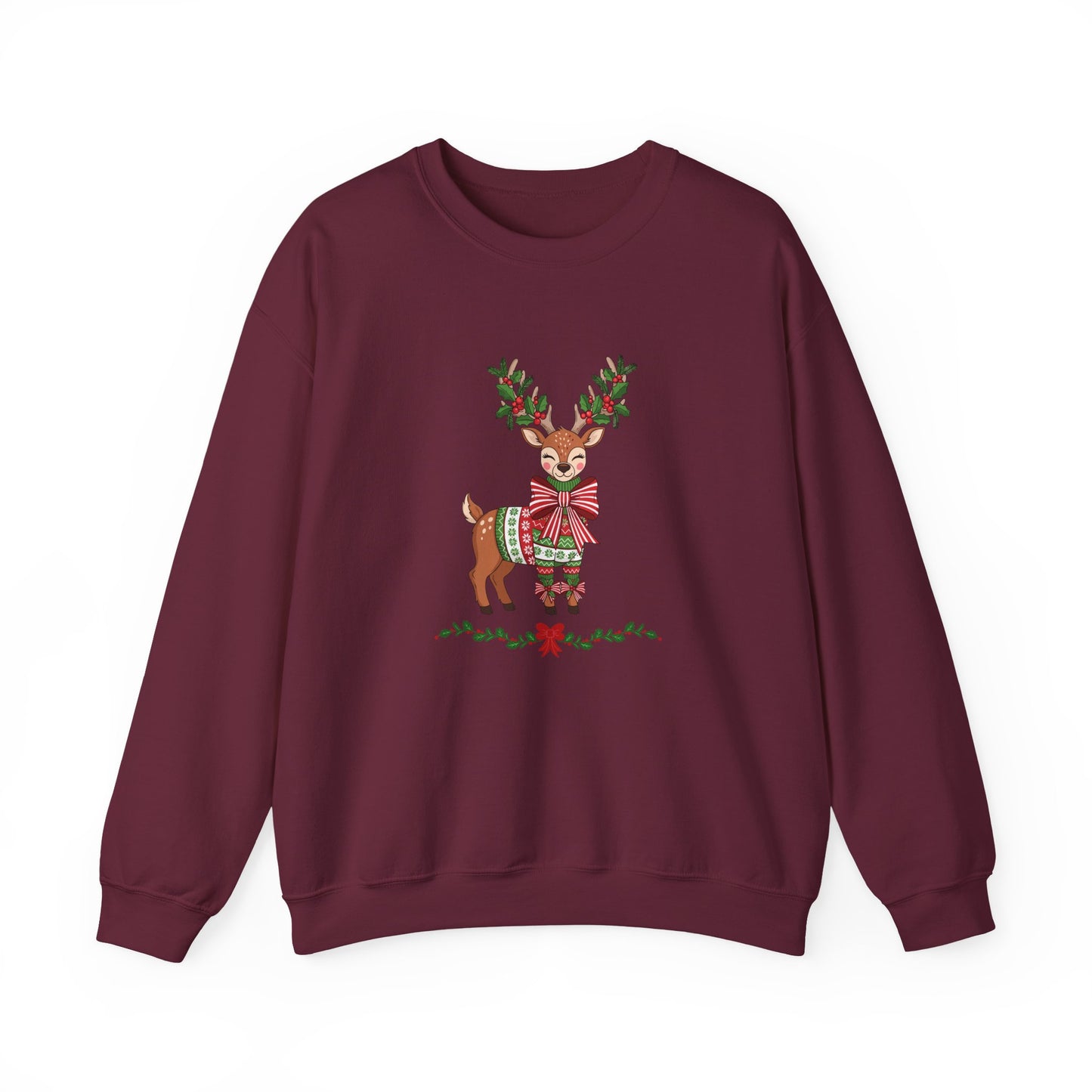 Christmas Reindeer Crewneck Sweatshirt - Festive Holiday Reindeer Design