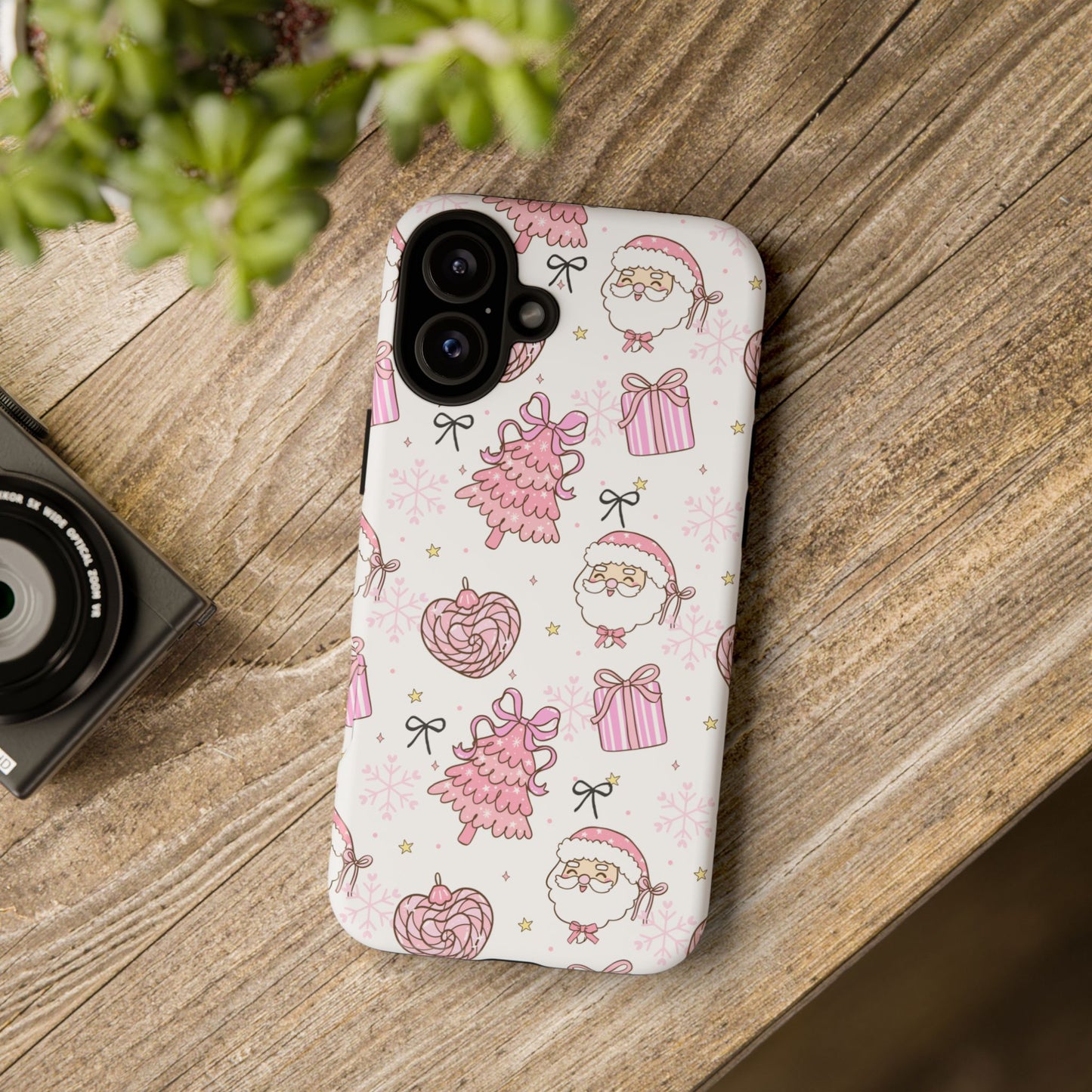Christmas Pink Pattern Phone Case - Cute Santa, Tree & Gift Protective Cover