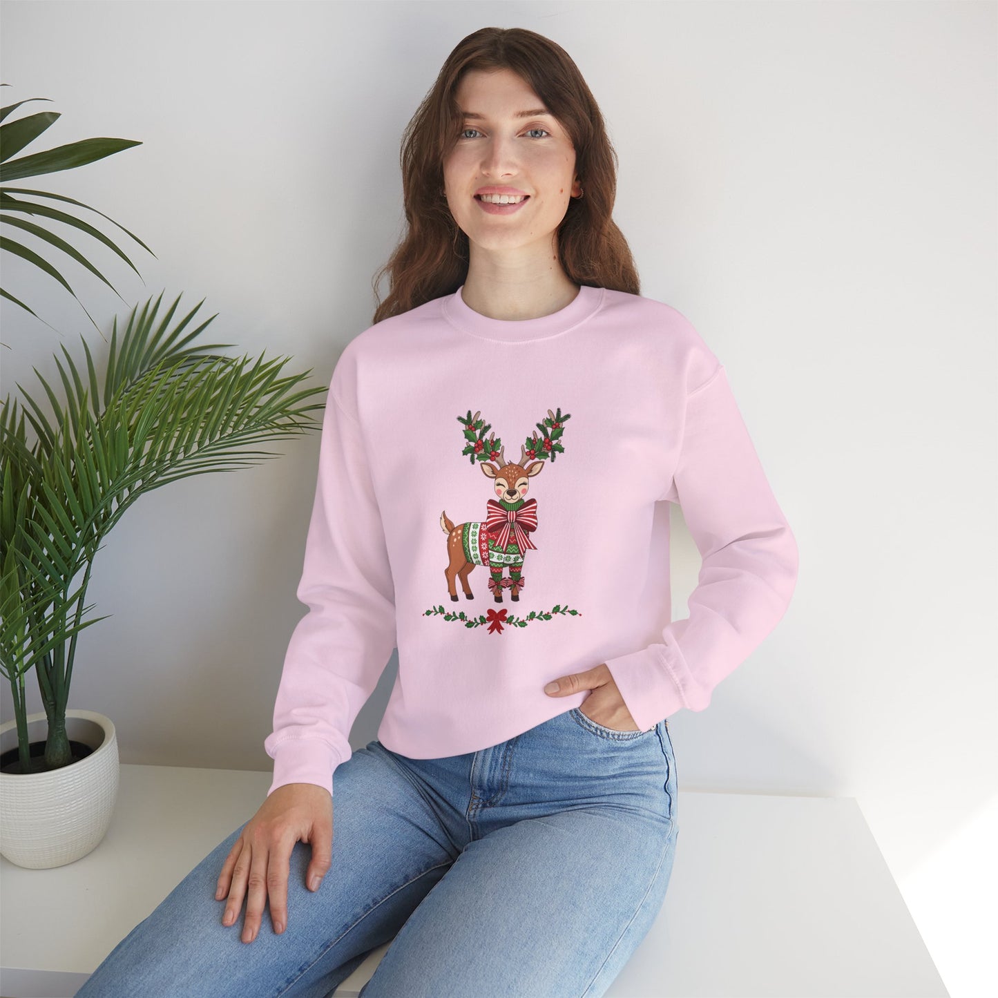 Christmas Reindeer Crewneck Sweatshirt - Festive Holiday Reindeer Design