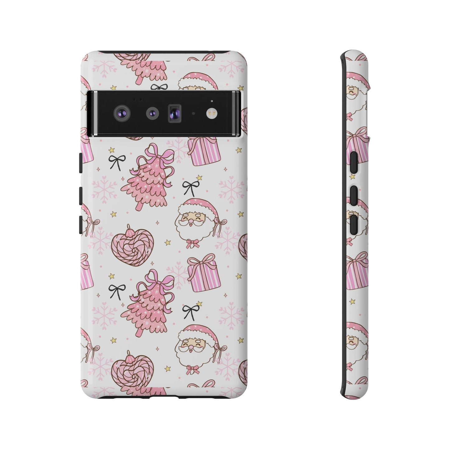 Christmas Pink Pattern Phone Case - Cute Santa, Tree & Gift Protective Cover