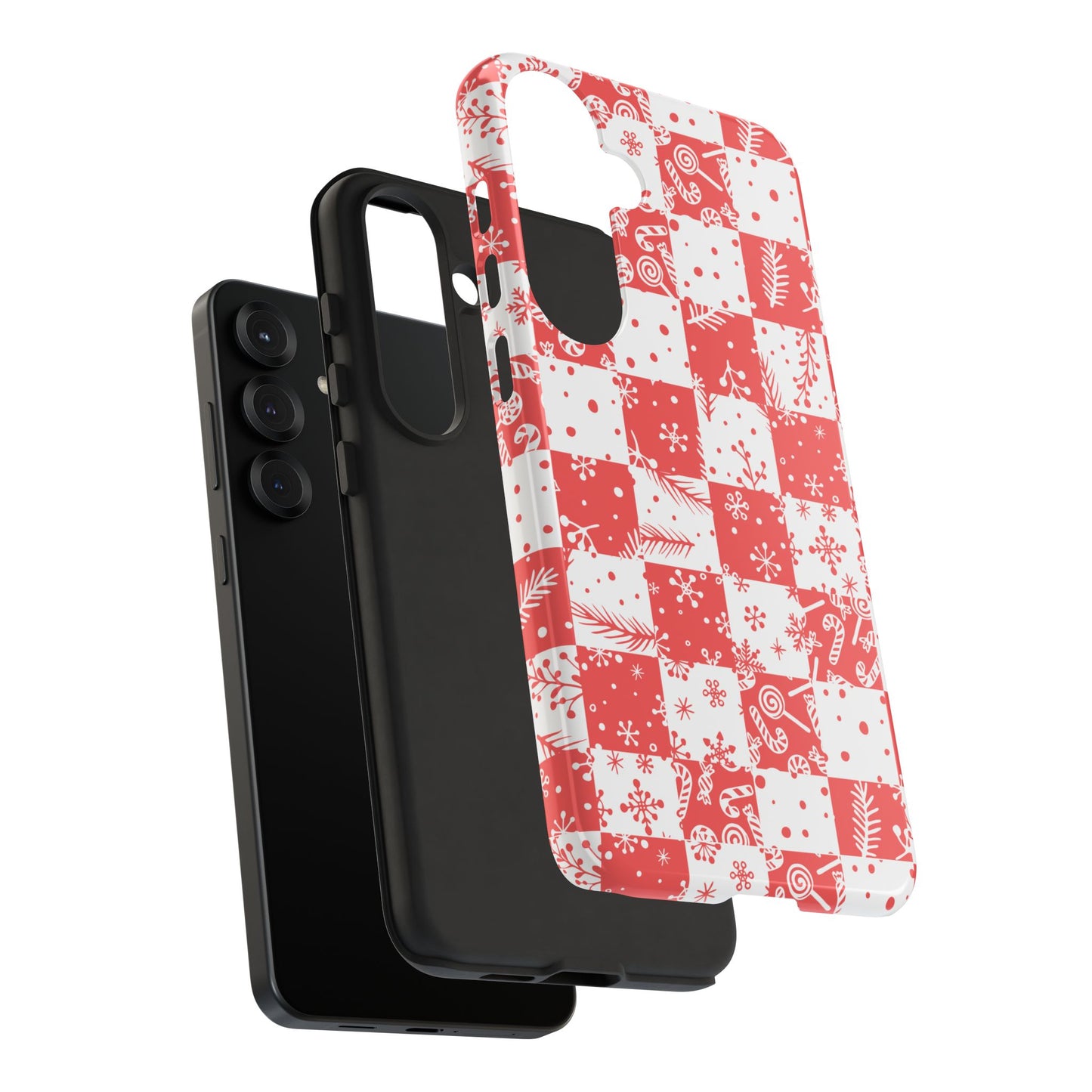 Christmas Red Buffalo Check Phone Case - Holiday Snowflake Pattern Tough Case