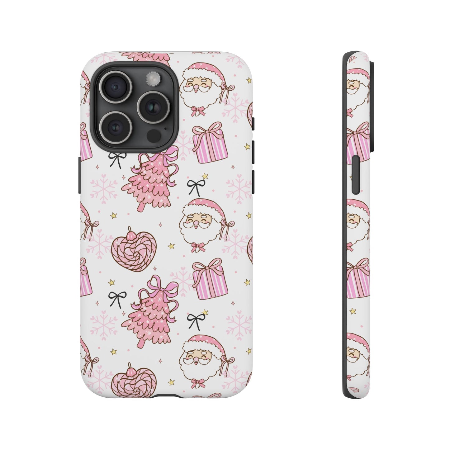 Christmas Pink Pattern Phone Case - Cute Santa, Tree & Gift Protective Cover