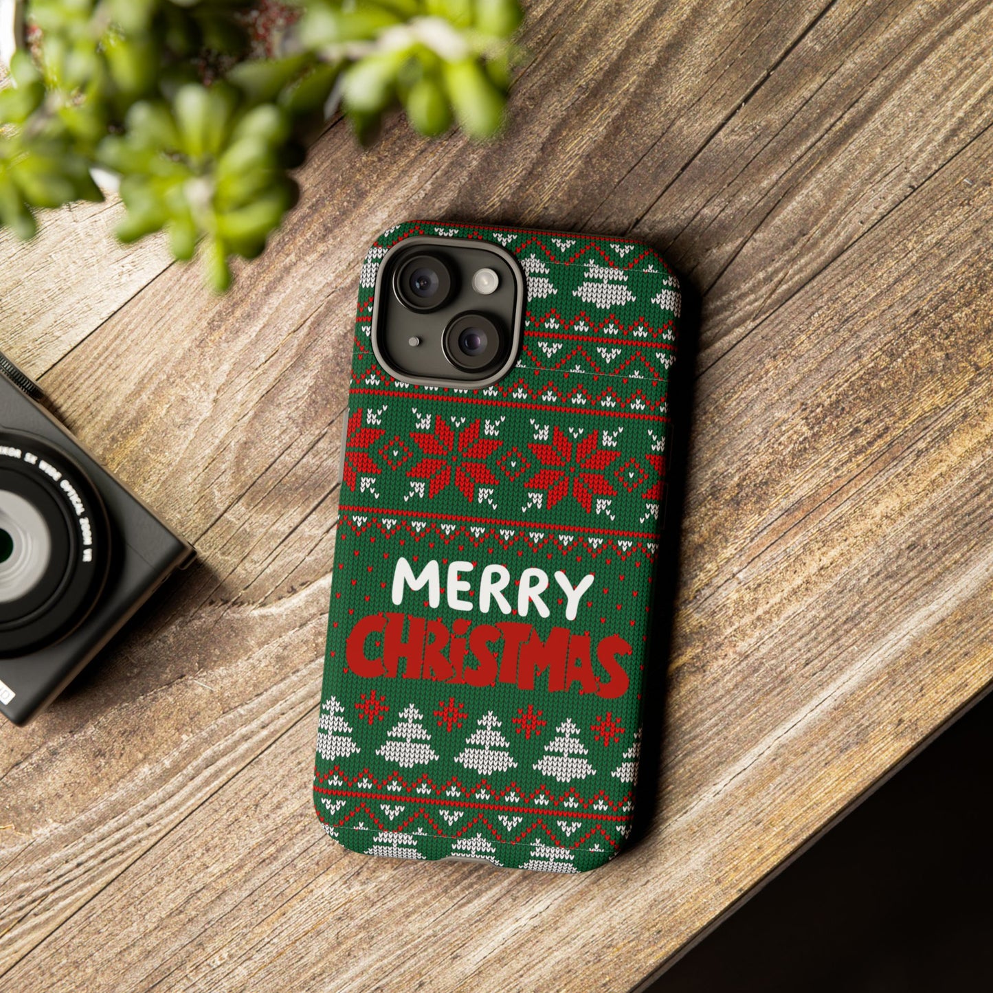 Merry Christmas Phone Case - Festive Green Ugly Sweater Design
