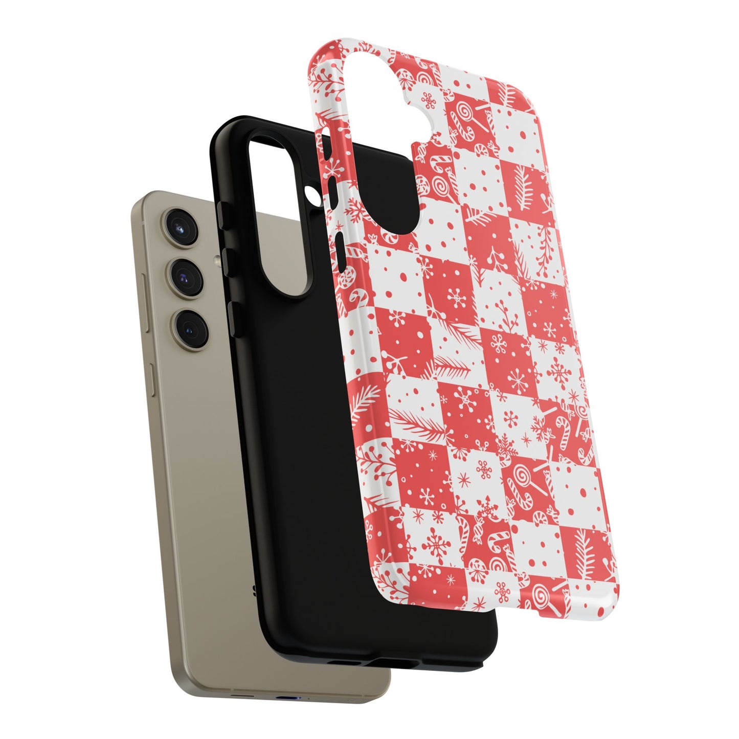 Christmas Red Buffalo Check Phone Case - Holiday Snowflake Pattern Tough Case