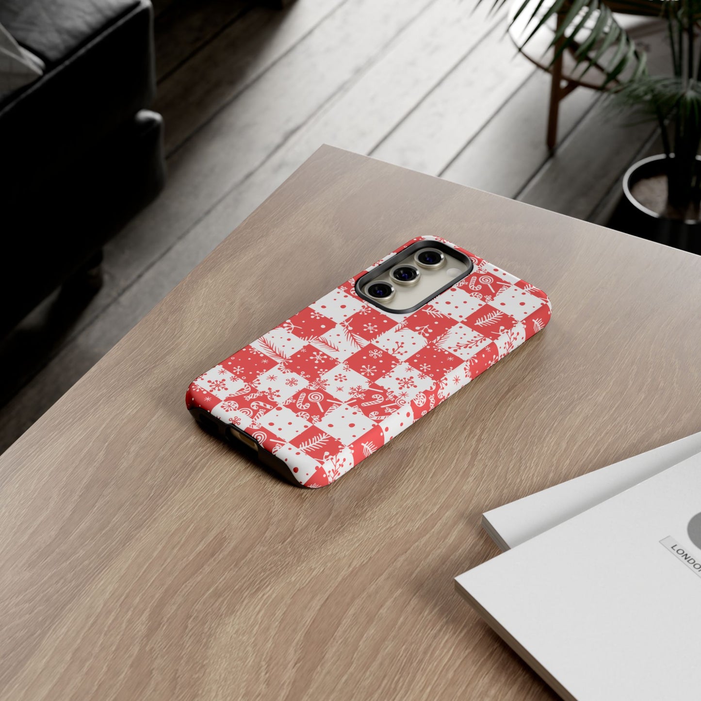 Christmas Red Buffalo Check Phone Case - Holiday Snowflake Pattern Tough Case