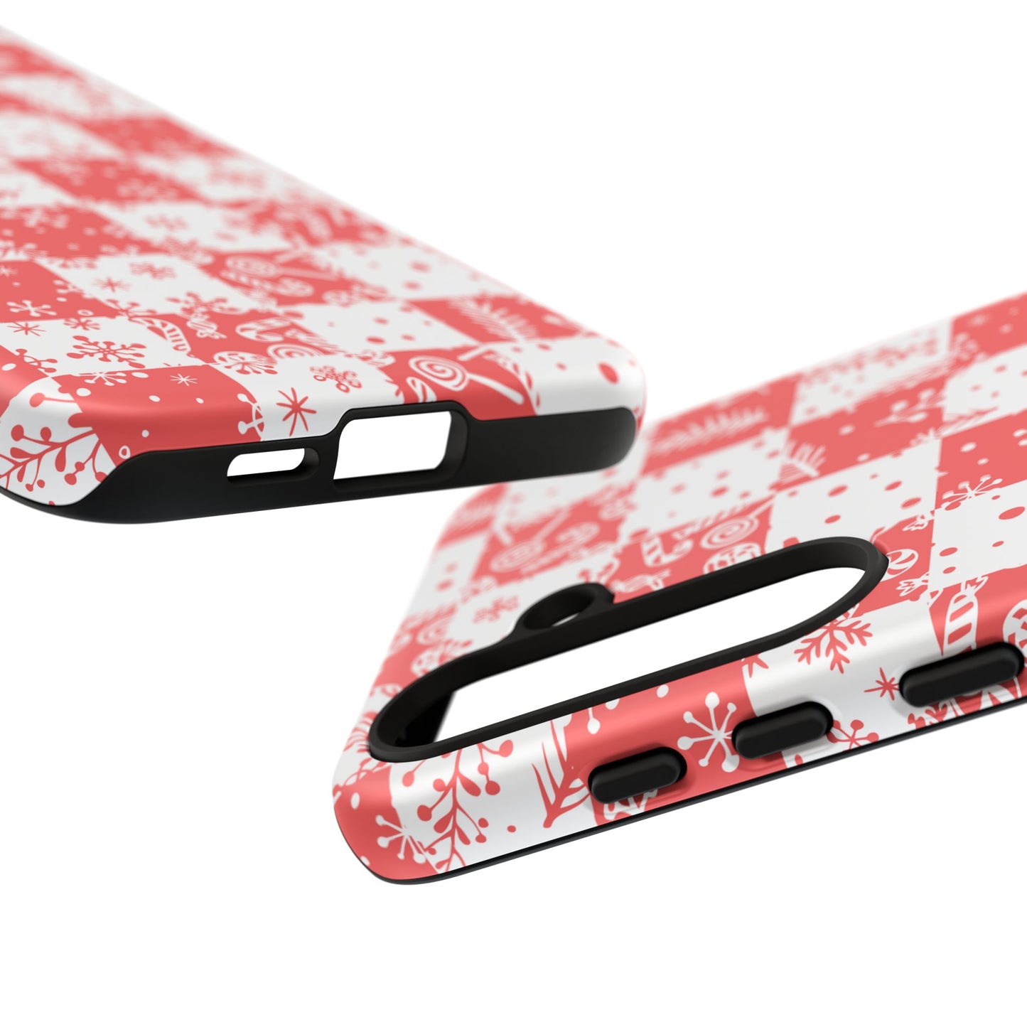 Christmas Red Buffalo Check Phone Case - Holiday Snowflake Pattern Tough Case