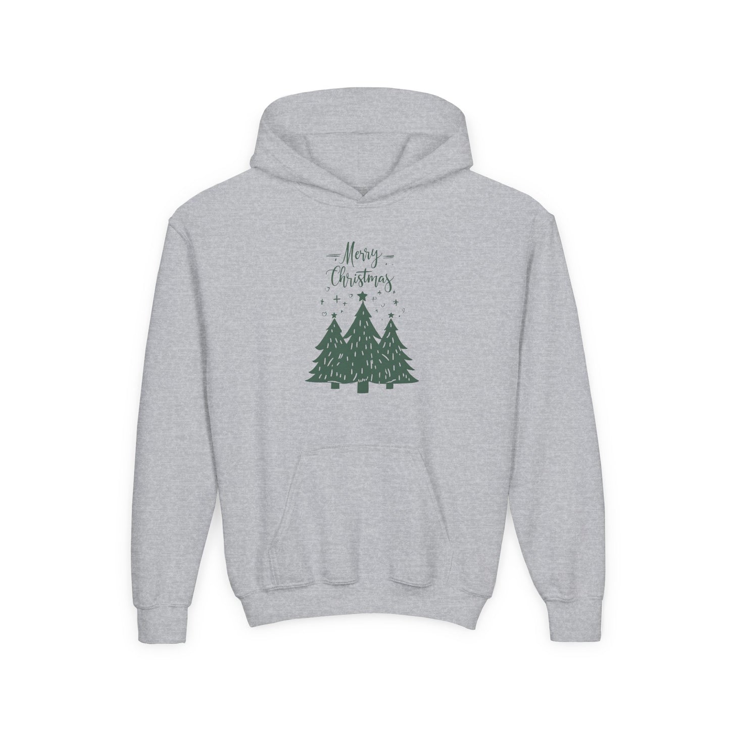 Youth Hoodie — Merry Christmas Green Tree Illustration Unisex