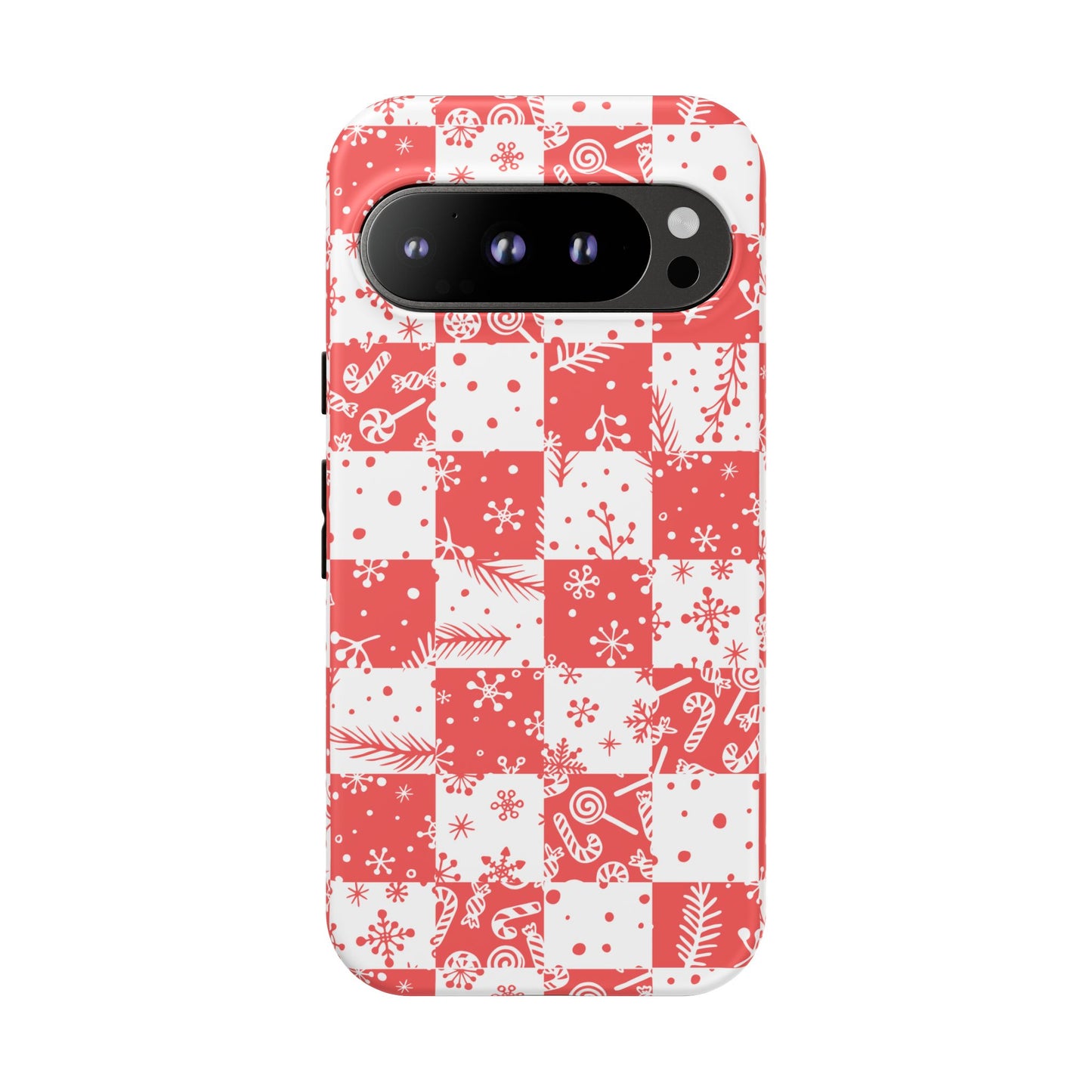 Christmas Red Buffalo Check Phone Case - Holiday Snowflake Pattern Tough Case