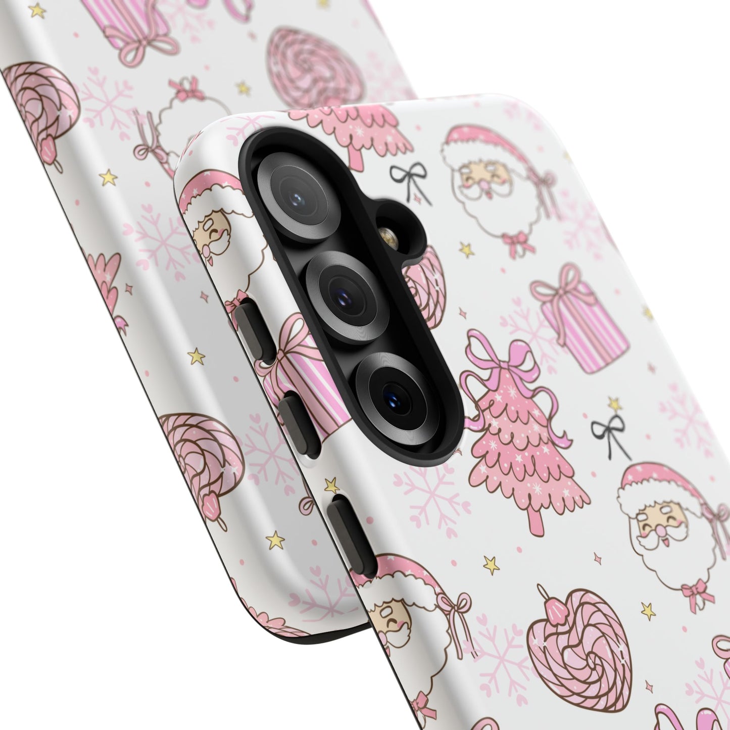 Christmas Pink Pattern Phone Case - Cute Santa, Tree & Gift Protective Cover