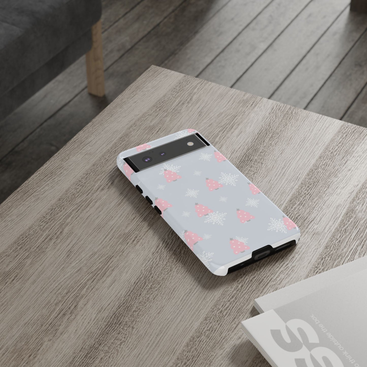 Christmas Pink Tree Tough Phone Case — Cute Holiday Snowflake Design