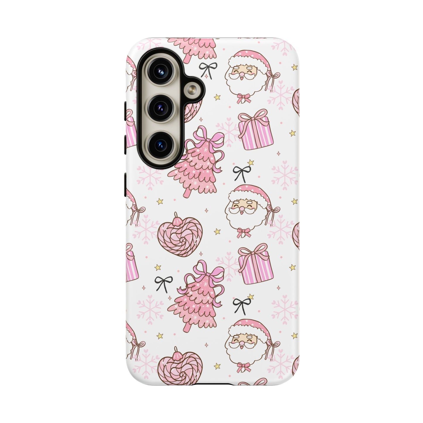 Christmas Pink Pattern Phone Case - Cute Santa, Tree & Gift Protective Cover