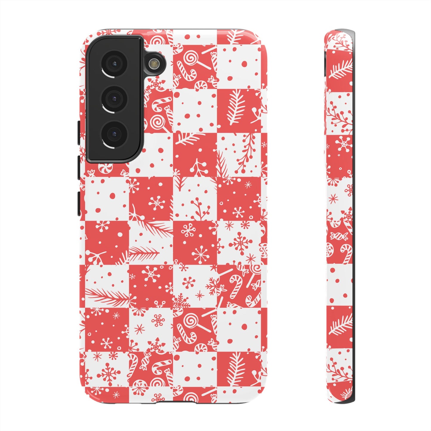 Christmas Red Buffalo Check Phone Case - Holiday Snowflake Pattern Tough Case