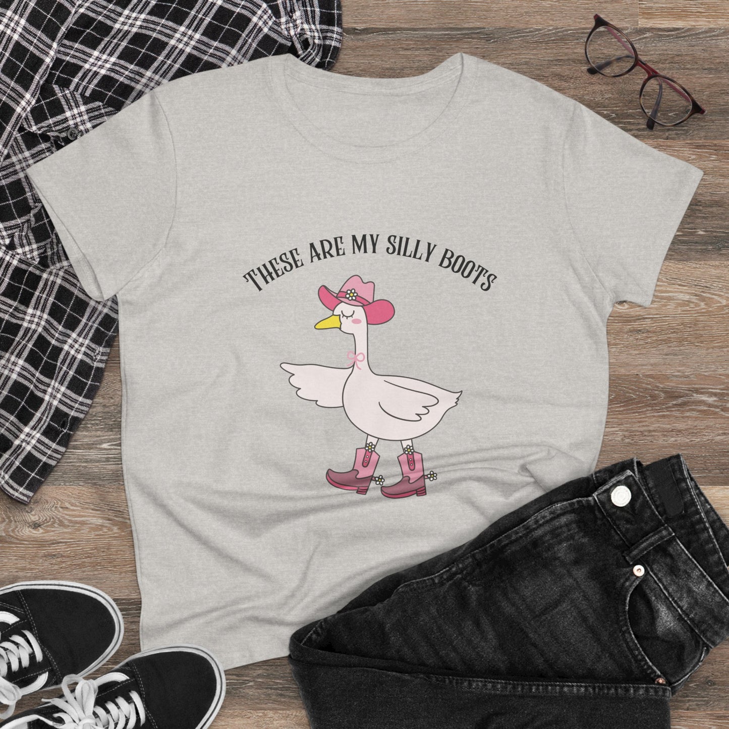 Silly Boots Women's Cotton Tee - Fun Quirky Goose Shirt