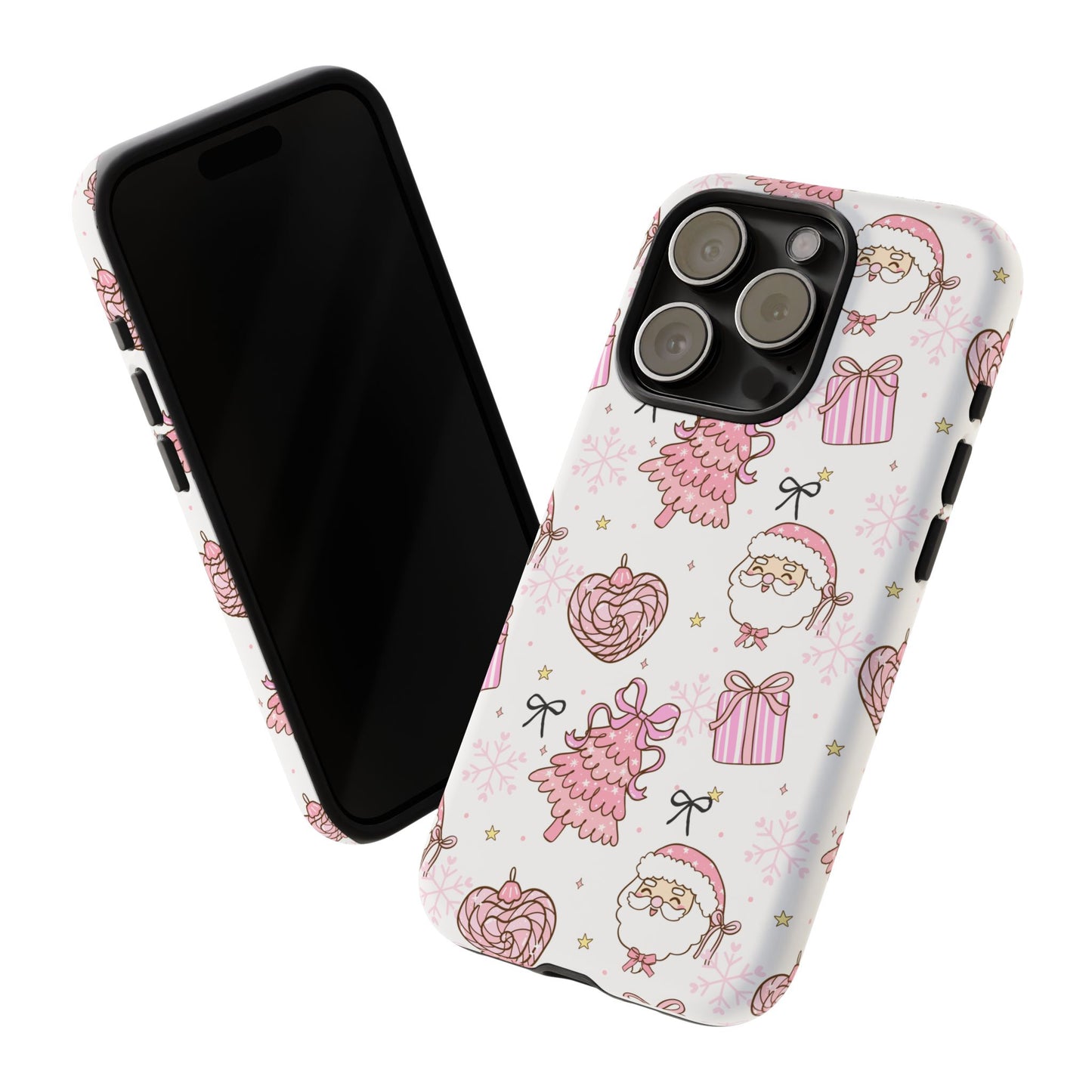 Christmas Pink Pattern Phone Case - Cute Santa, Tree & Gift Protective Cover