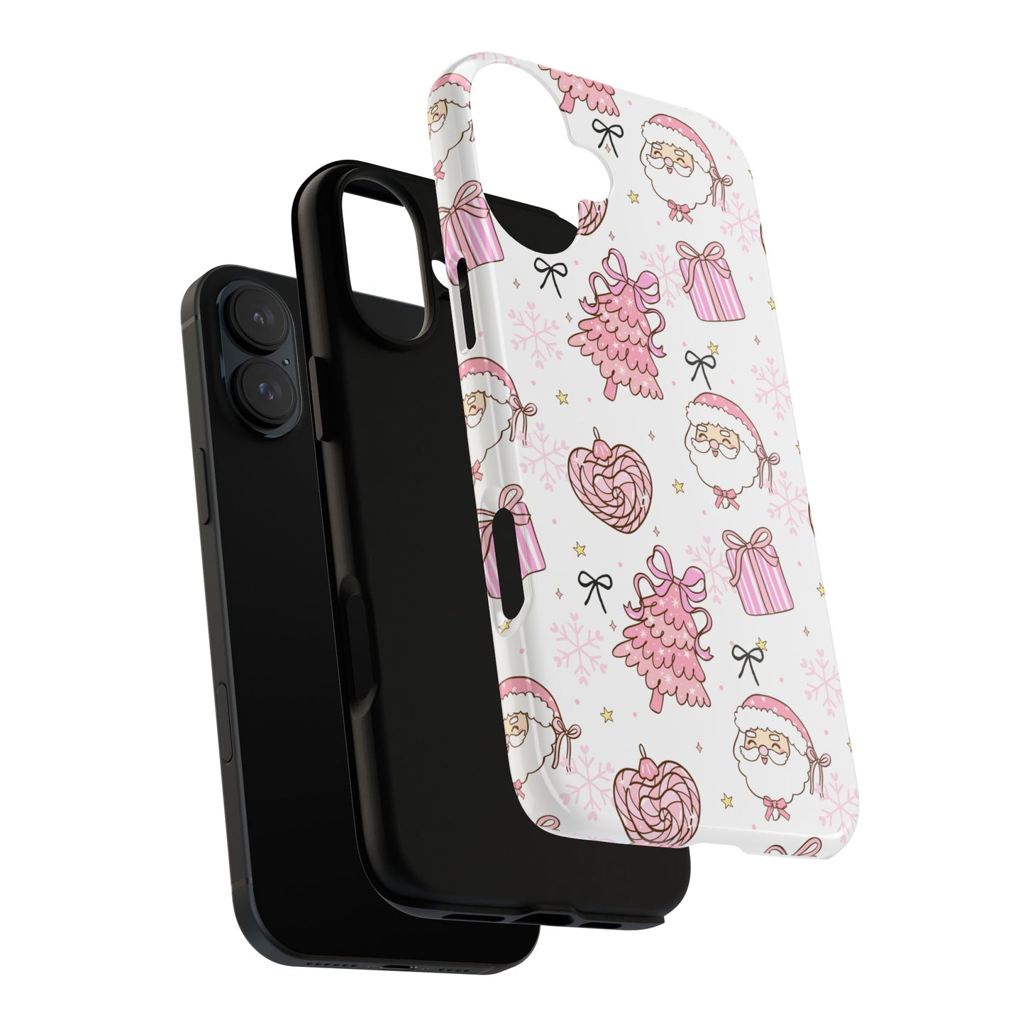 Christmas Pink Pattern Phone Case - Cute Santa, Tree & Gift Protective Cover