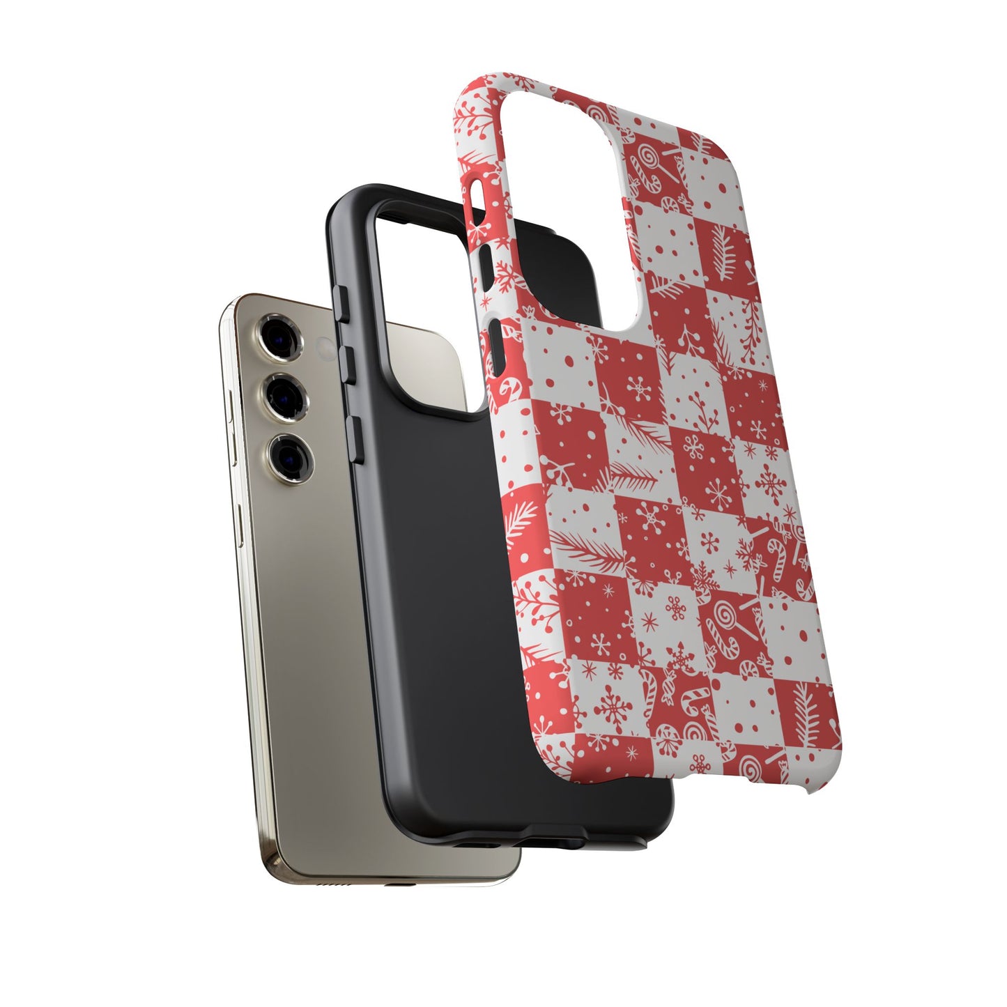Christmas Red Buffalo Check Phone Case - Holiday Snowflake Pattern Tough Case