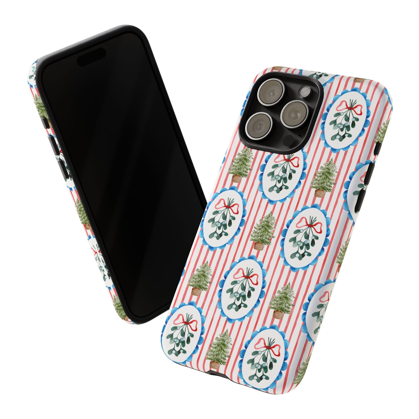 Christmas Wreath & Tree Pattern Phone Case — Festive Holiday Tough Case