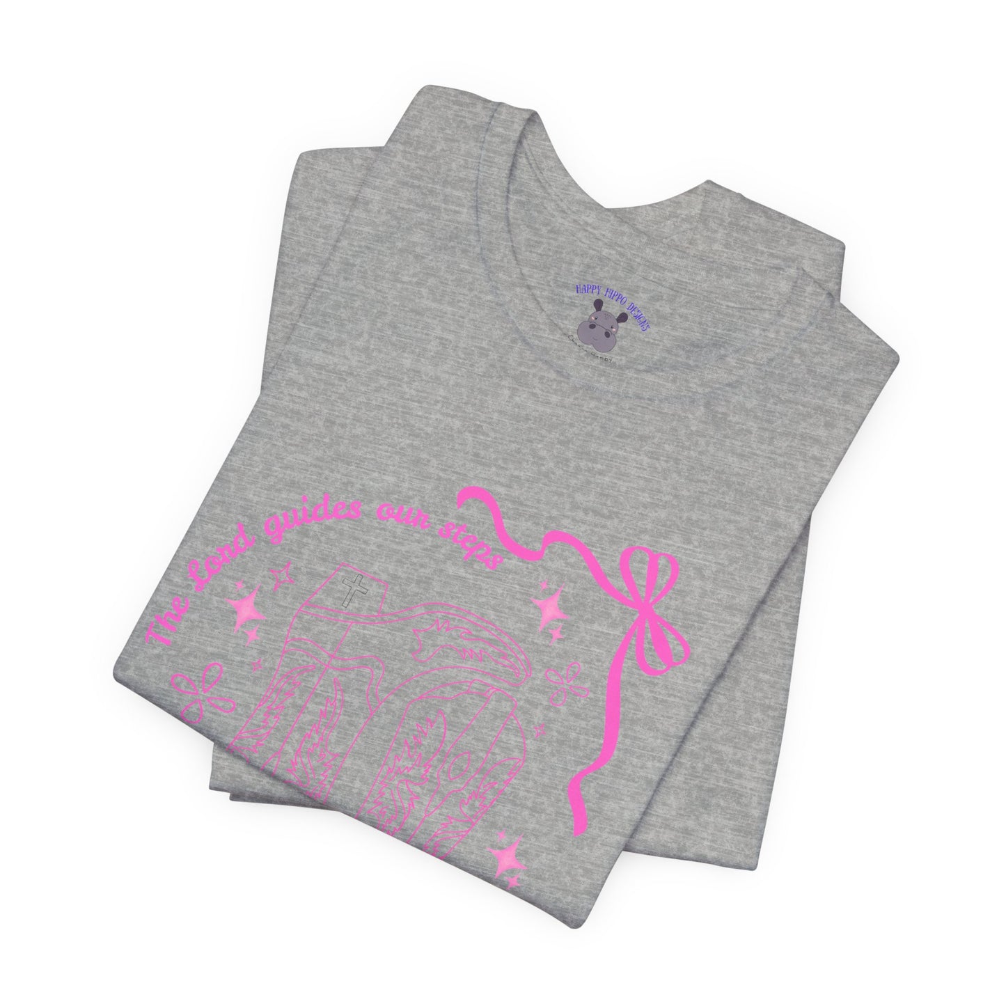 Cute Pink Ribbon Cowgirl Boot T-Shirt — "The Lord Guides Our Steps"
