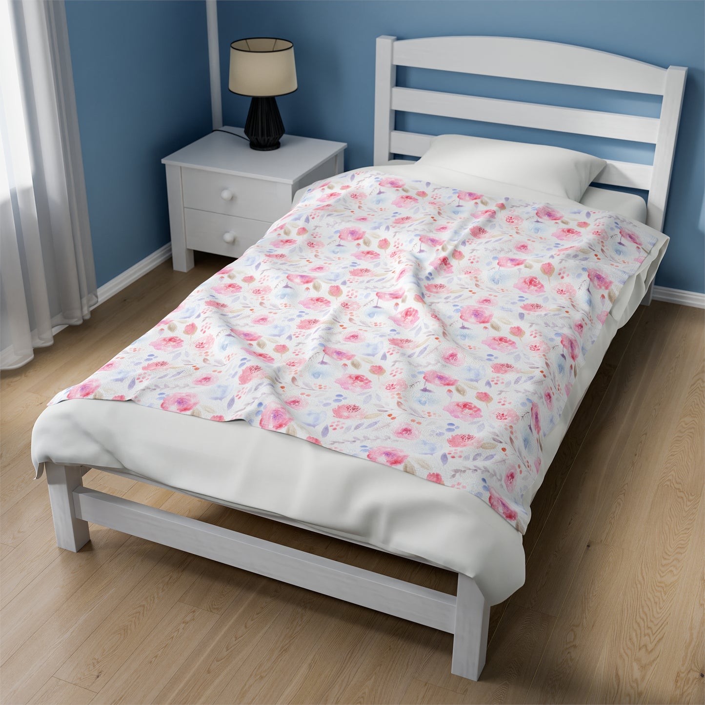 Velveteen Plush Blanket - Pastel Floral Print Cozy Soft Blanket for Girls Room or Nursery