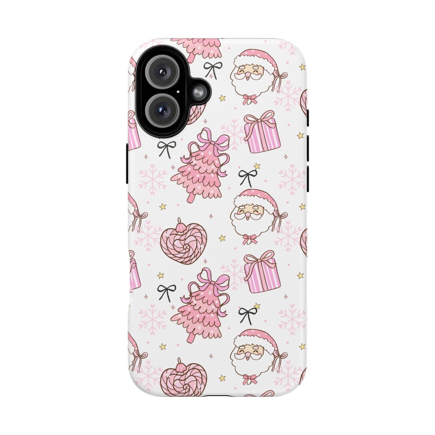 Christmas Pink Pattern Phone Case - Cute Santa, Tree & Gift Protective Cover