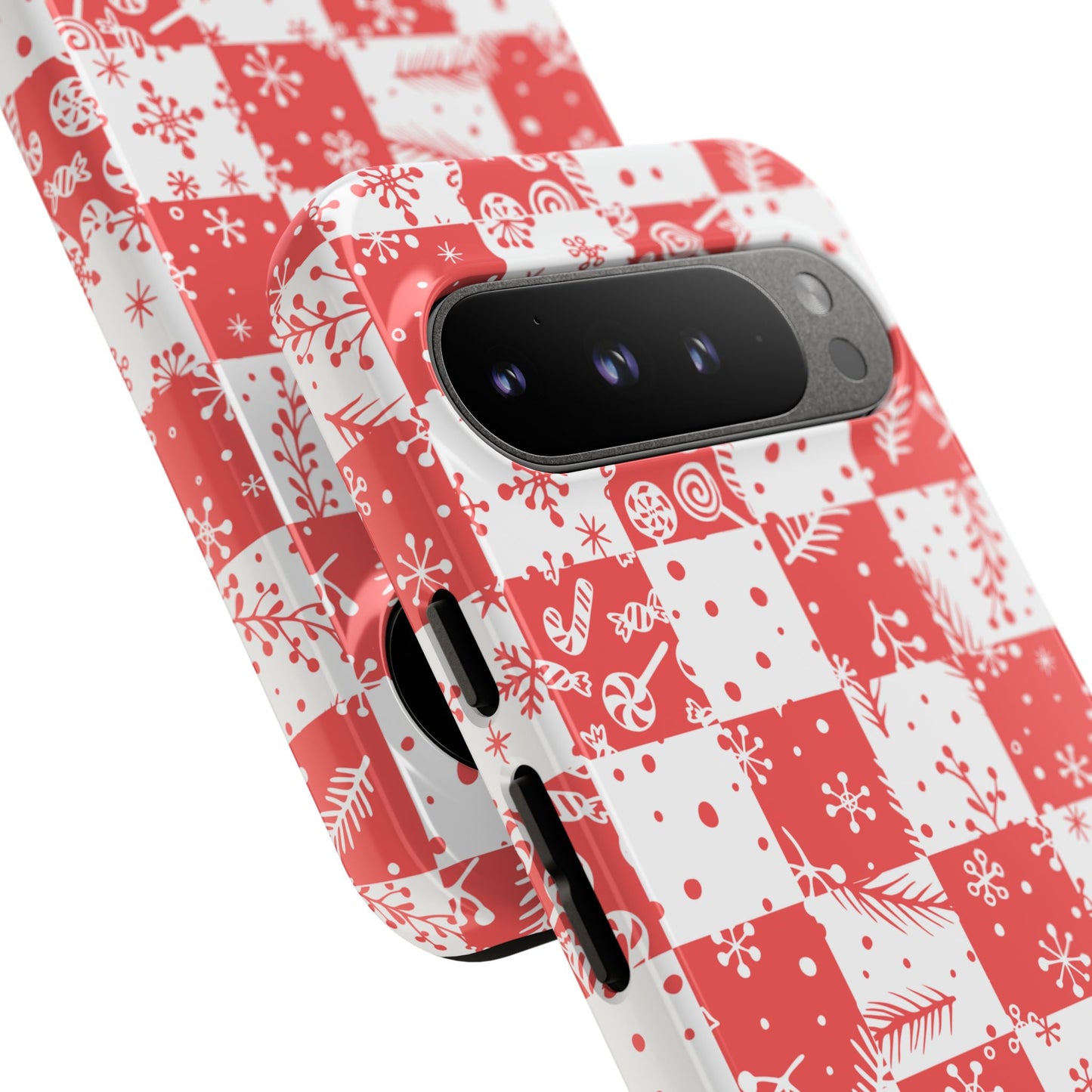 Christmas Red Buffalo Check Phone Case - Holiday Snowflake Pattern Tough Case