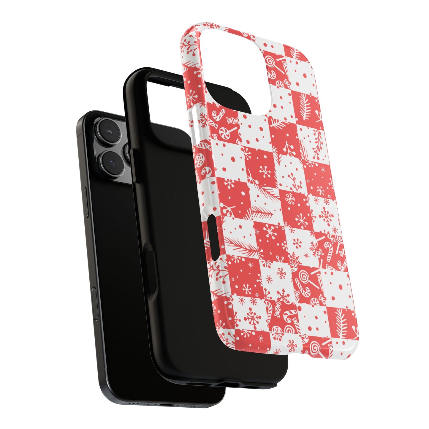 Christmas Red Buffalo Check Phone Case - Holiday Snowflake Pattern Tough Case