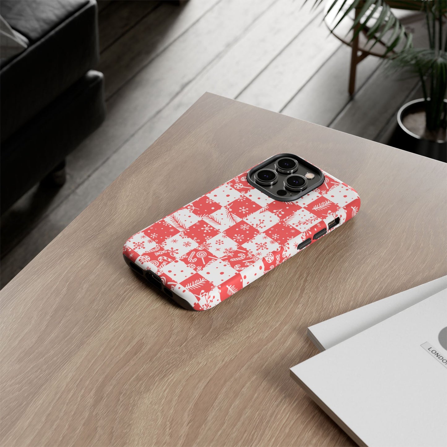 Christmas Red Buffalo Check Phone Case - Holiday Snowflake Pattern Tough Case