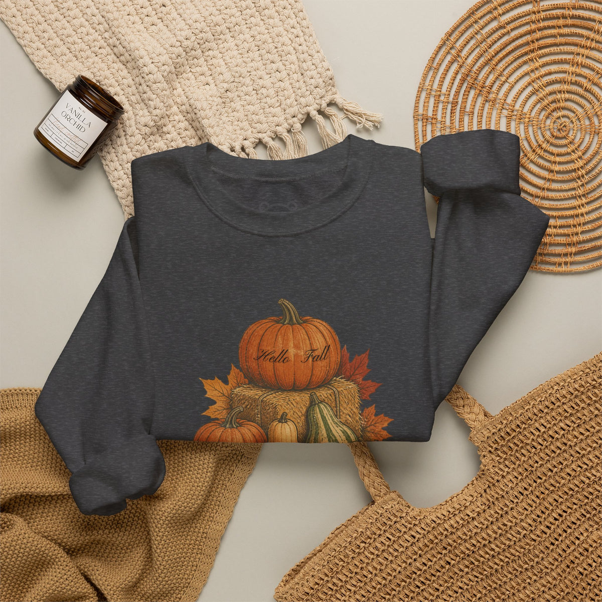 Pumpkin Patch Fall Sweatshirt – Autumn Pumpkins & Leaves Crewneck