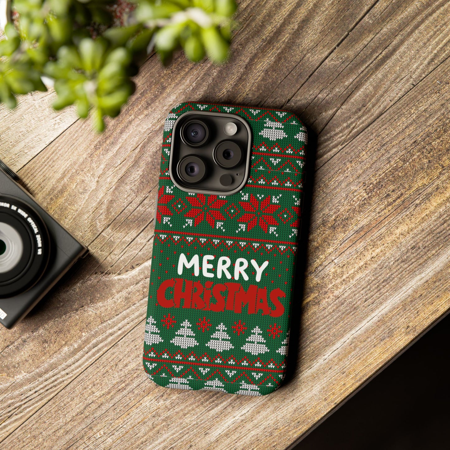 Merry Christmas Phone Case - Festive Green Ugly Sweater Design
