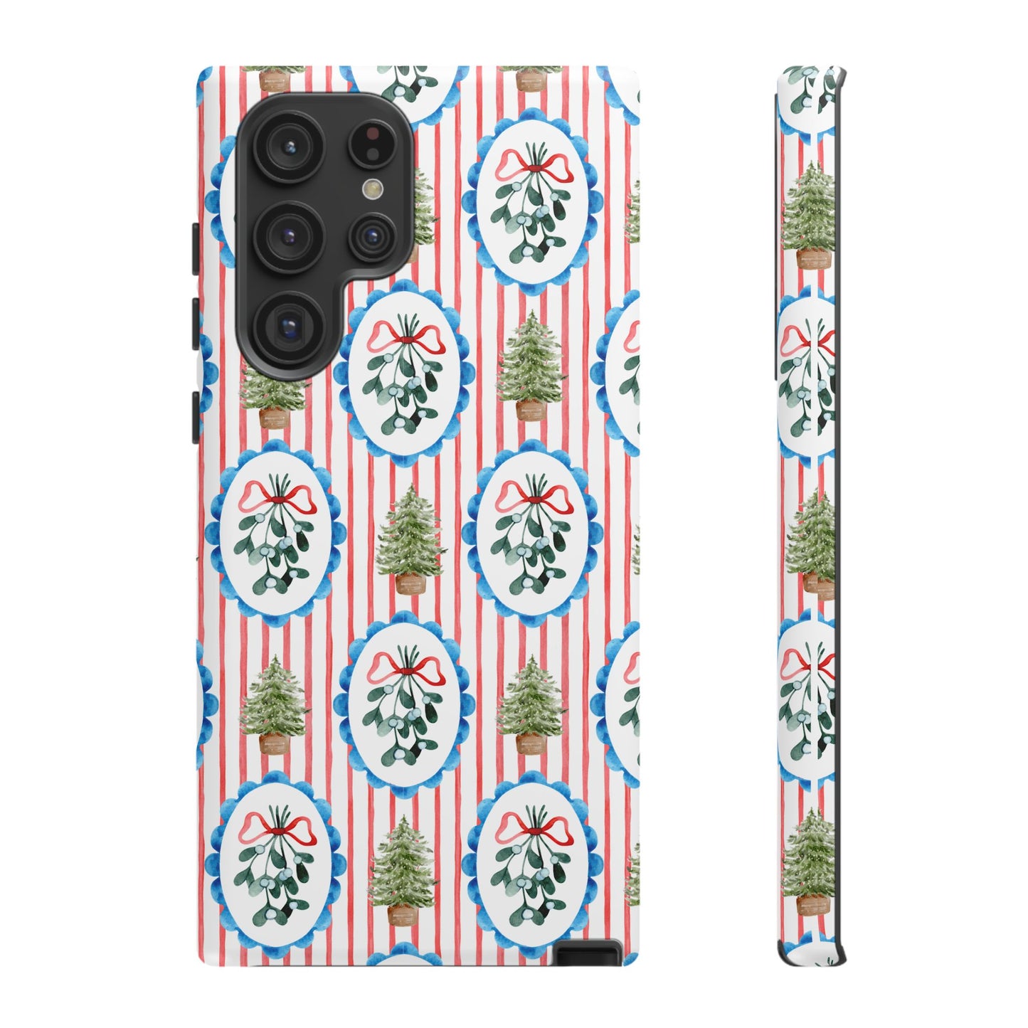 Christmas Wreath & Tree Pattern Phone Case — Festive Holiday Tough Case