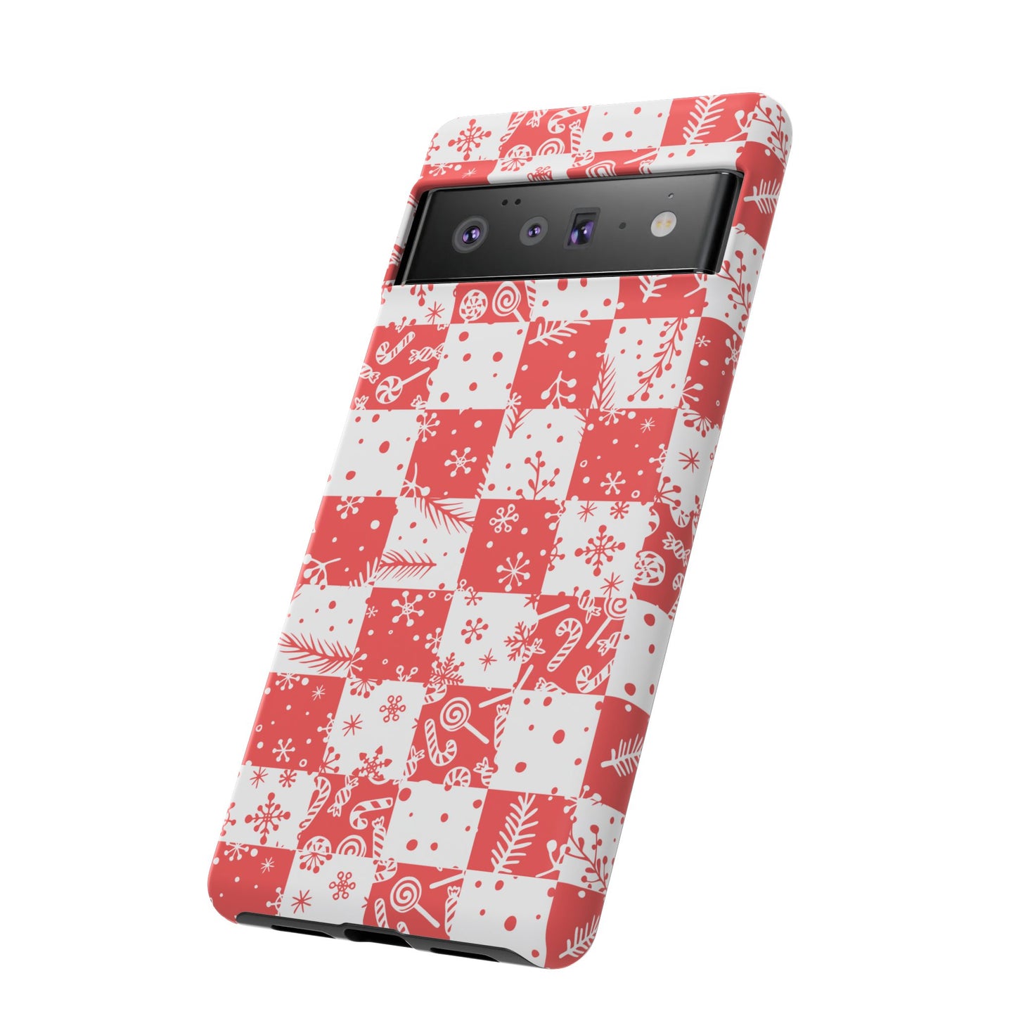 Christmas Red Buffalo Check Phone Case - Holiday Snowflake Pattern Tough Case