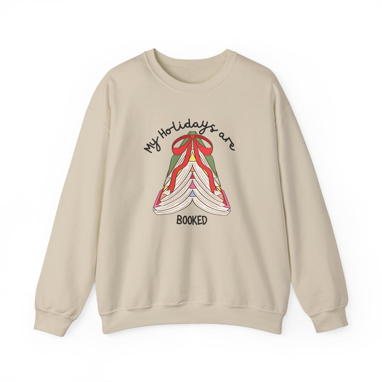 Crewneck Sweatshirt — “My Holidays Are Booked” Cozy Booklover Christmas Sweatshirt