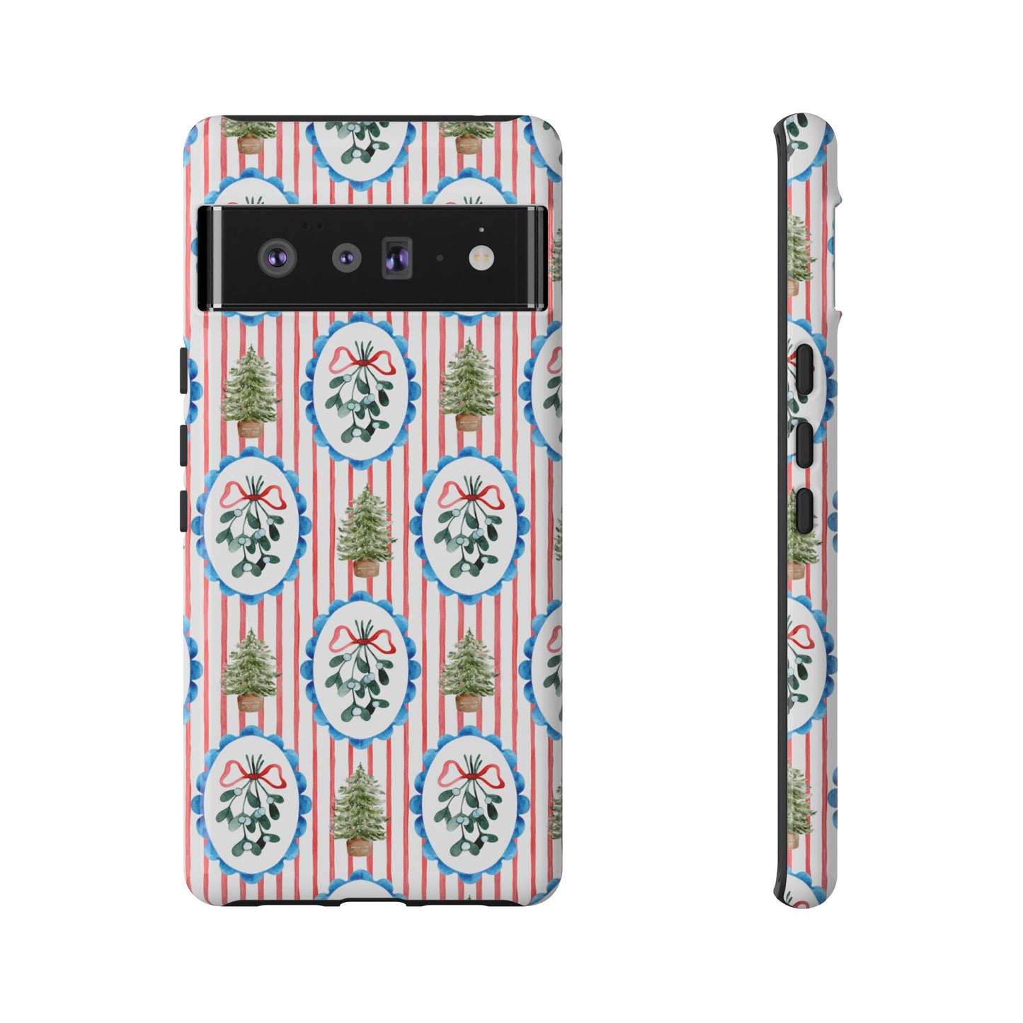Christmas Wreath & Tree Pattern Phone Case — Festive Holiday Tough Case
