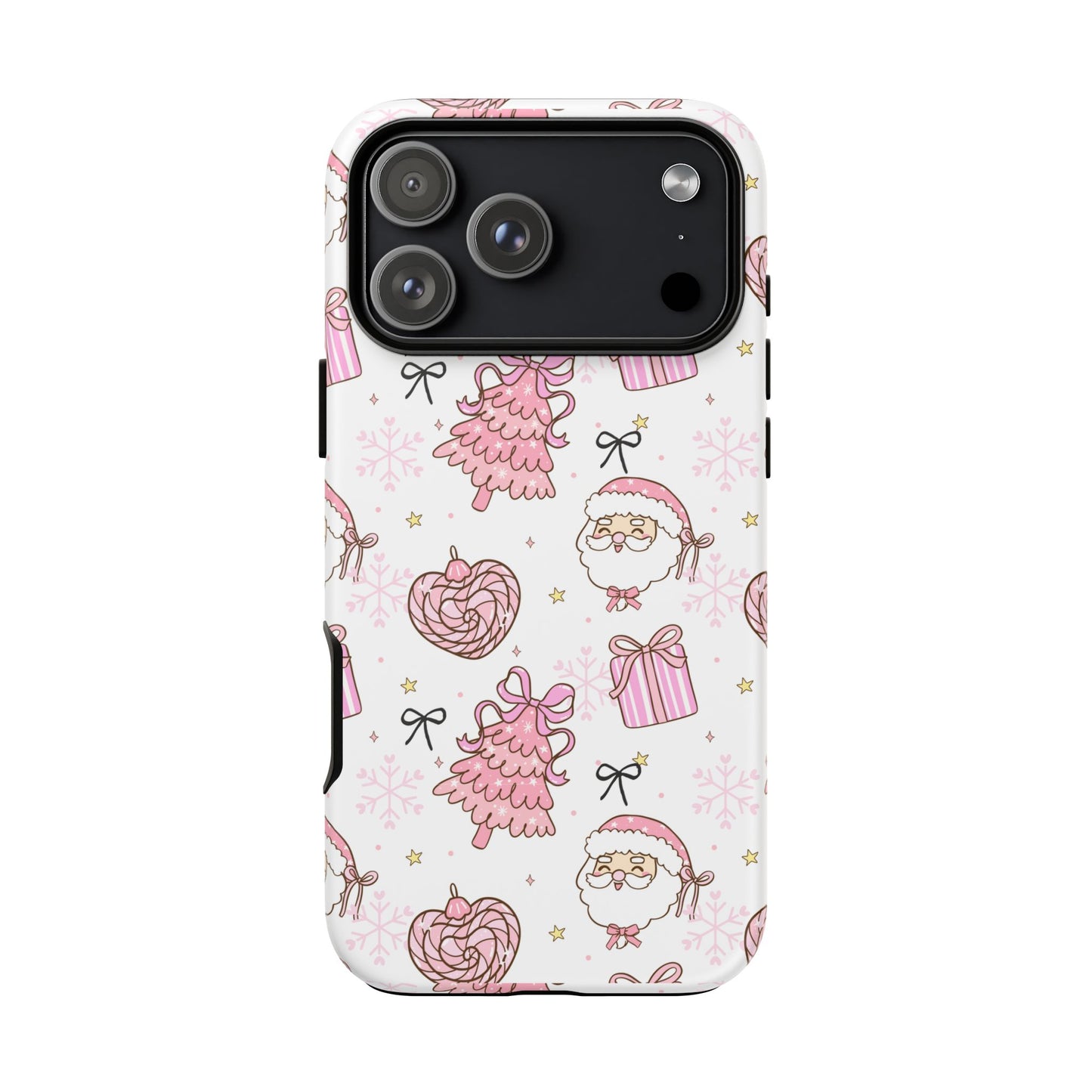 Christmas Pink Pattern Phone Case - Cute Santa, Tree & Gift Protective Cover