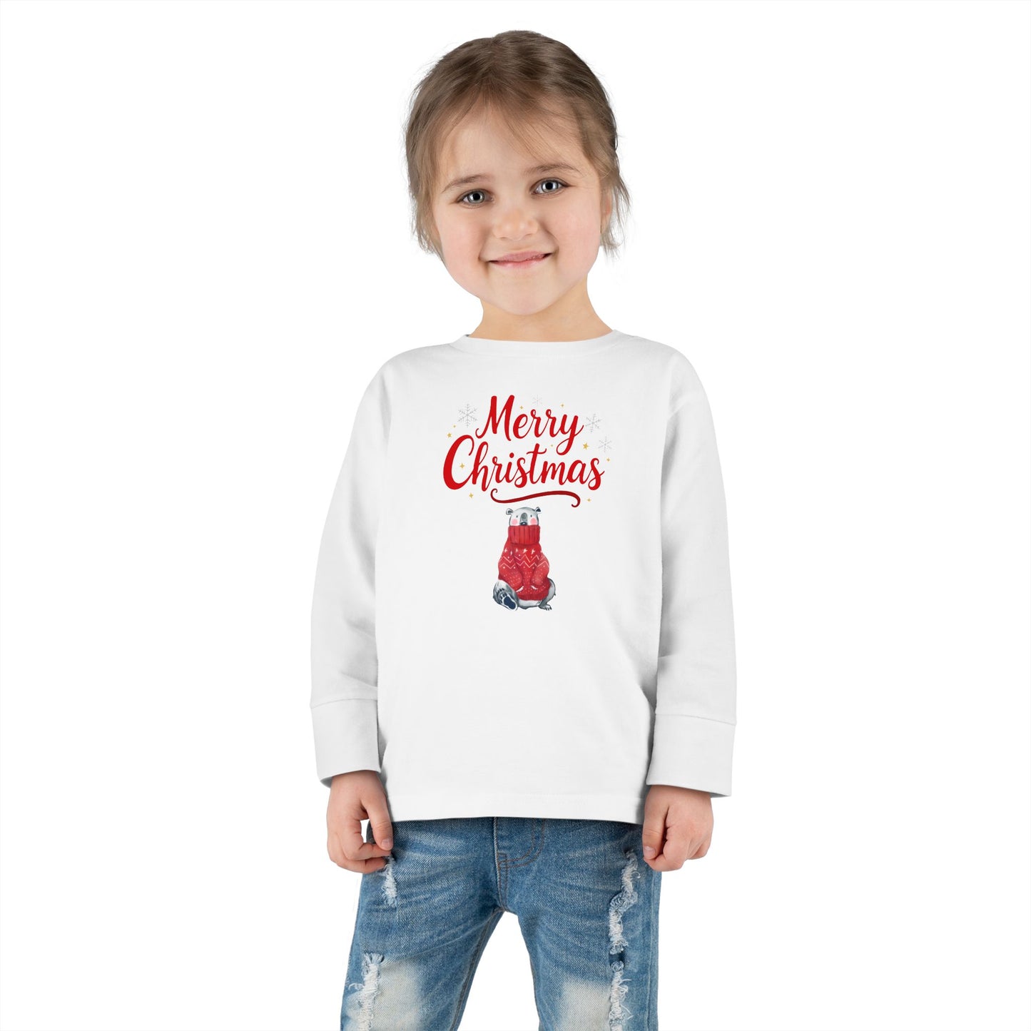 Toddler Long Sleeve Tee — 'Merry Christmas' Red Sweater Polar Bear Holiday Shirt