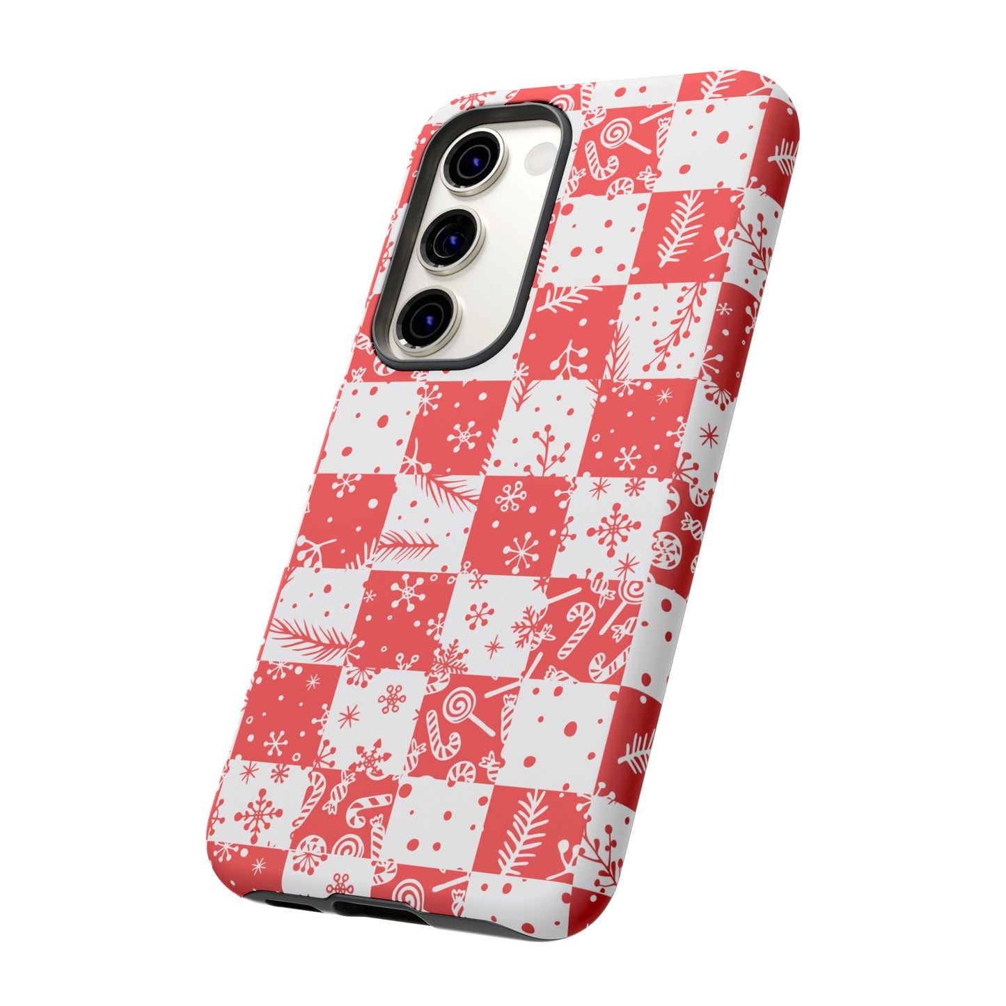 Christmas Red Buffalo Check Phone Case - Holiday Snowflake Pattern Tough Case