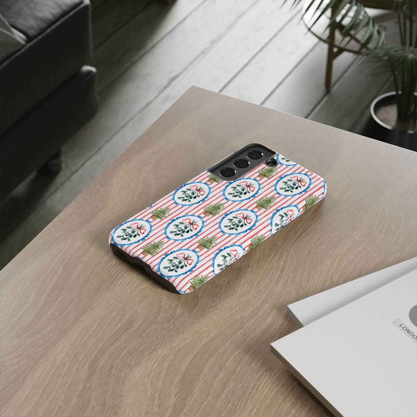 Christmas Wreath & Tree Pattern Phone Case — Festive Holiday Tough Case