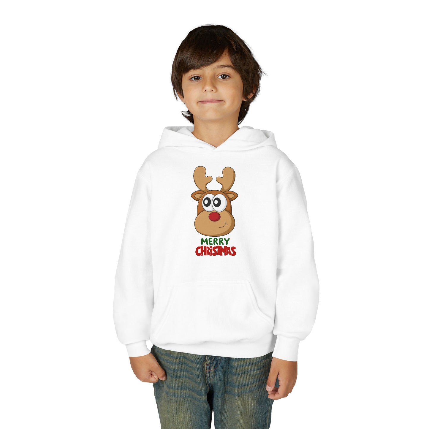 Youth Christmas Reindeer Hoodie - Cute "Merry Christmas" Holiday Pullover
