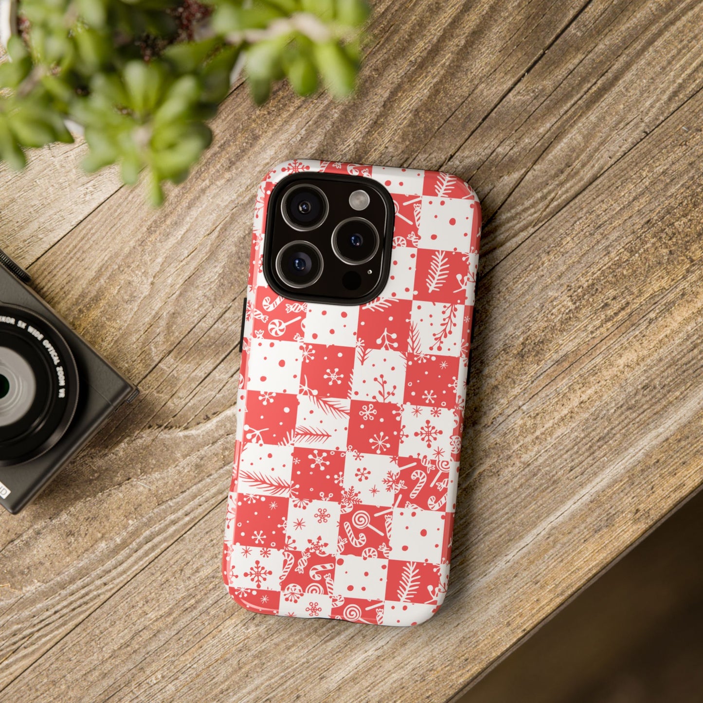 Christmas Red Buffalo Check Phone Case - Holiday Snowflake Pattern Tough Case