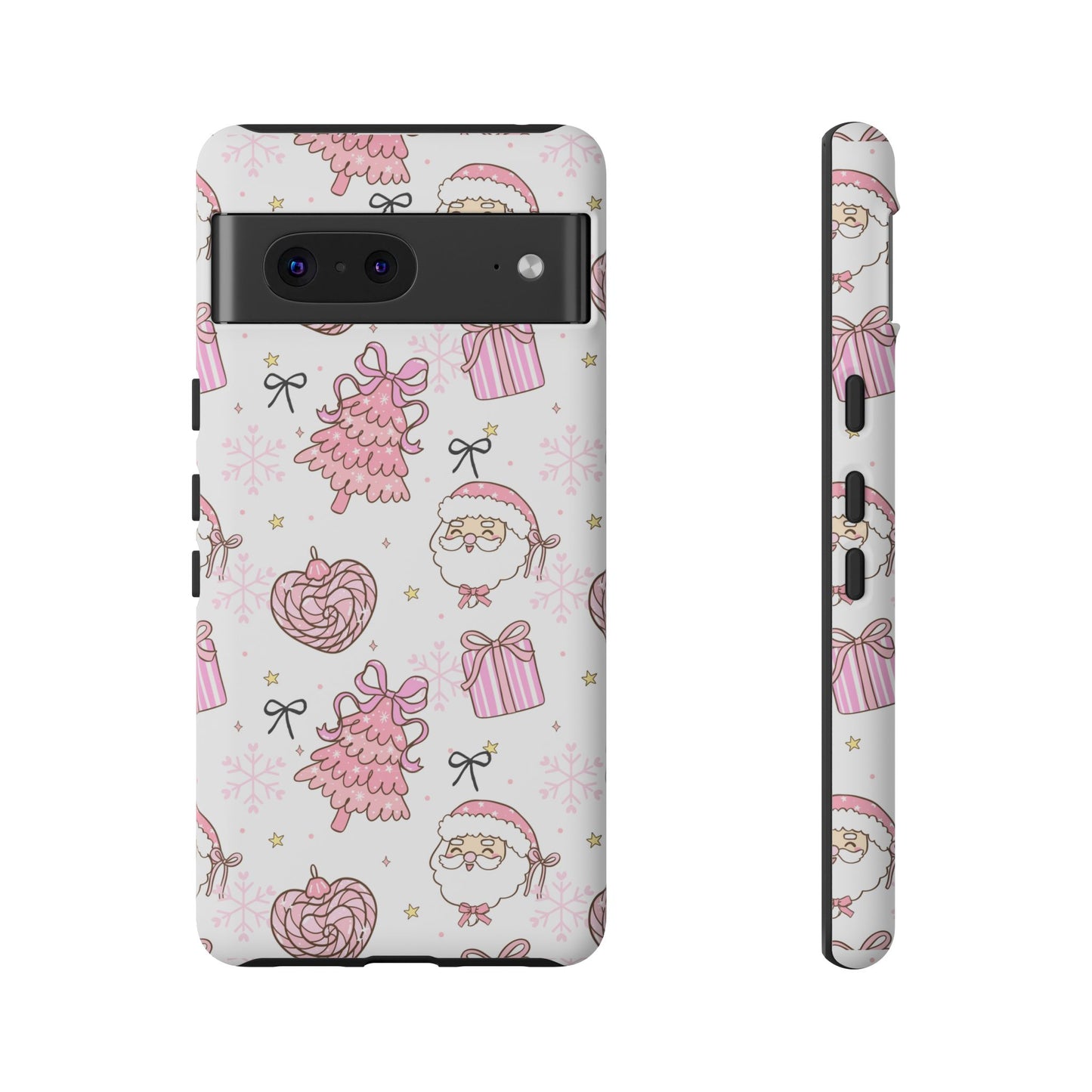 Christmas Pink Pattern Phone Case - Cute Santa, Tree & Gift Protective Cover