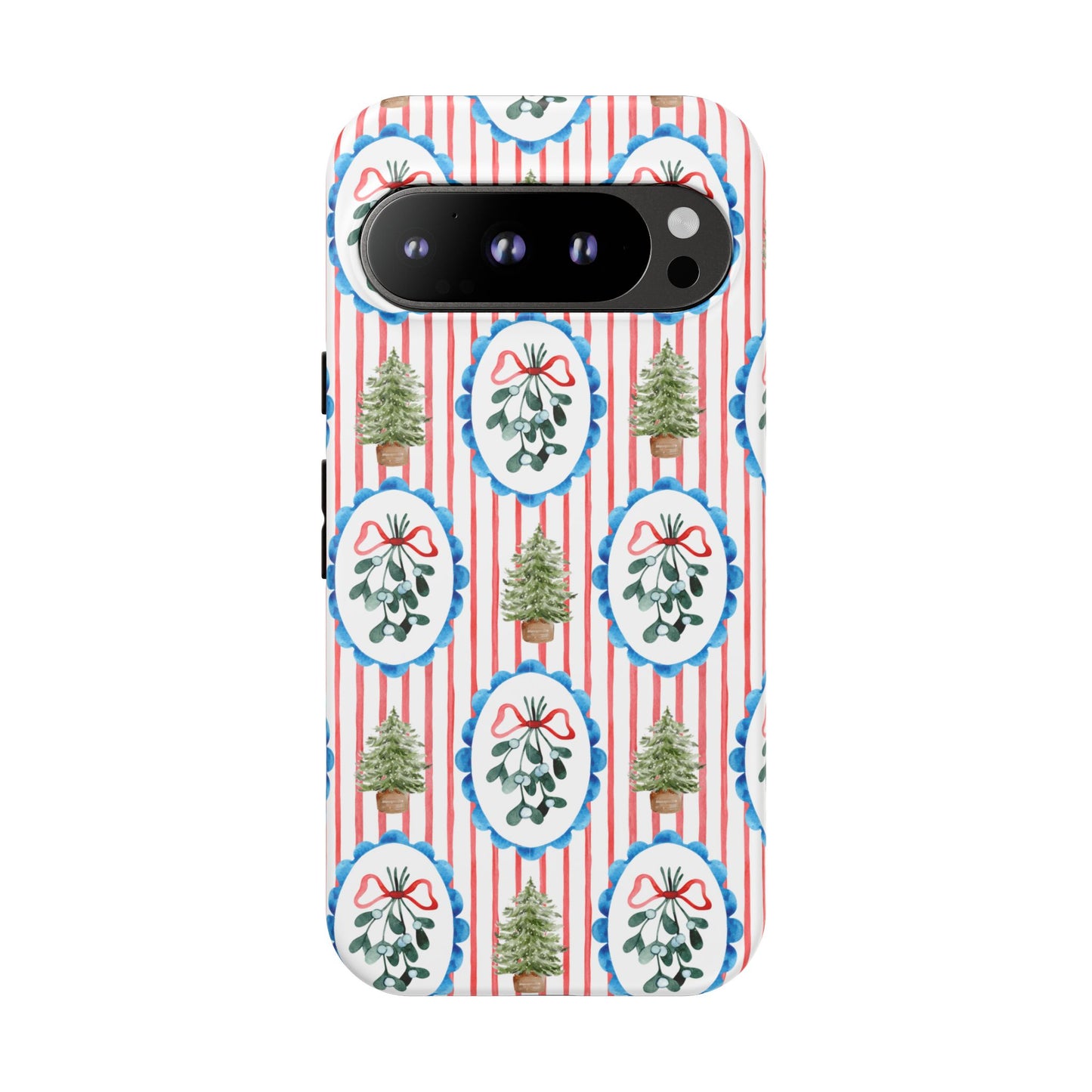 Christmas Wreath & Tree Pattern Phone Case — Festive Holiday Tough Case