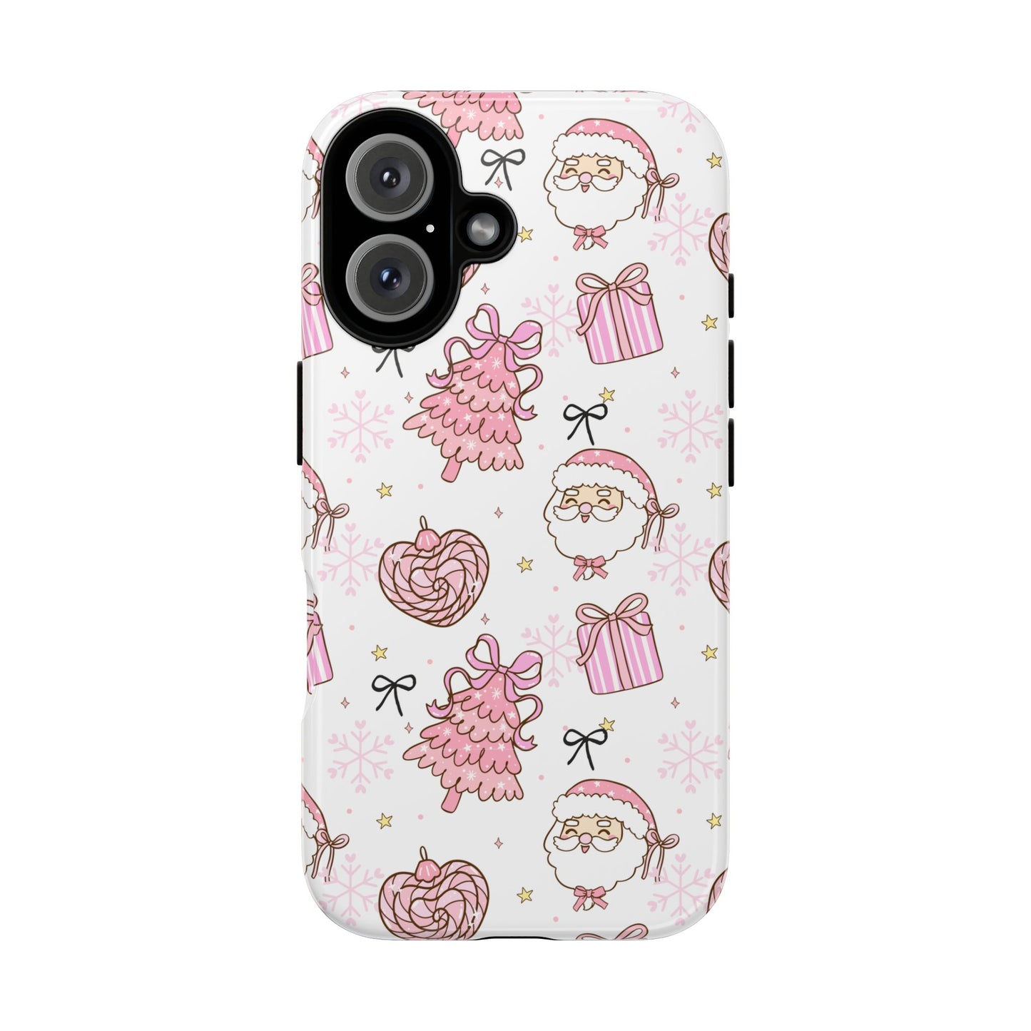 Christmas Pink Pattern Phone Case - Cute Santa, Tree & Gift Protective Cover